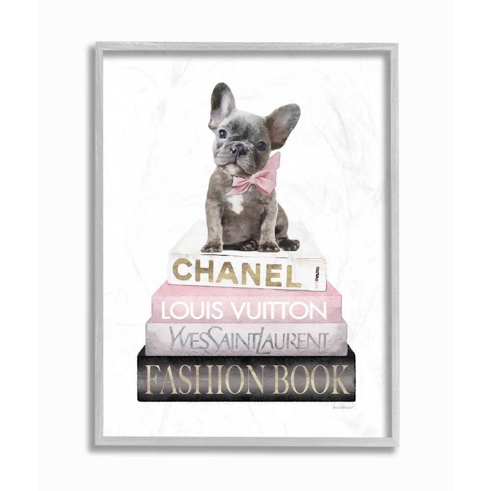 Stupell Industries Dashing French Bulldog and Iconic Fashion Bookstack Framed Wall Art