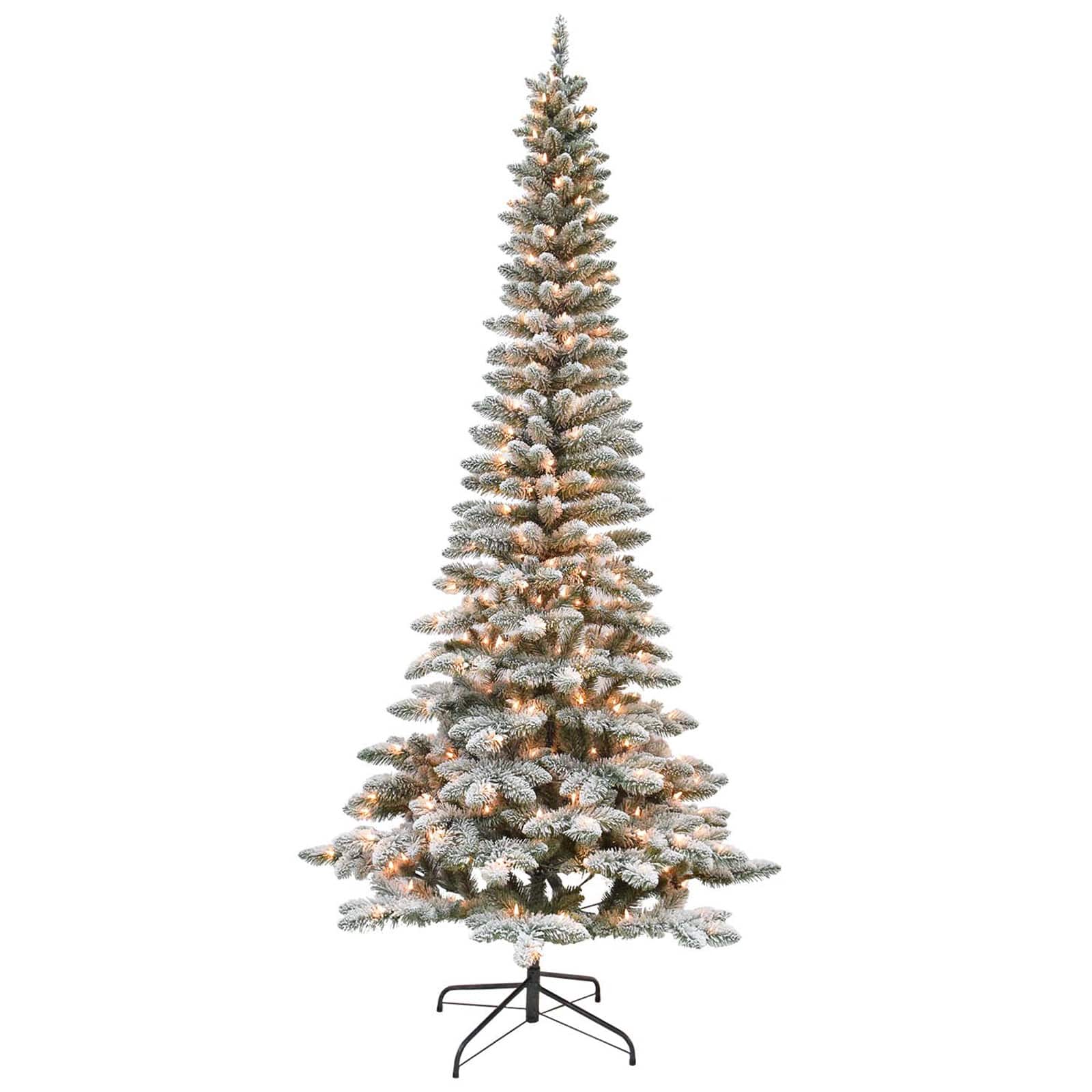 7.5ft. Pre-Lit Flocked Artificial Pencil Christmas Tree, Clear Lights