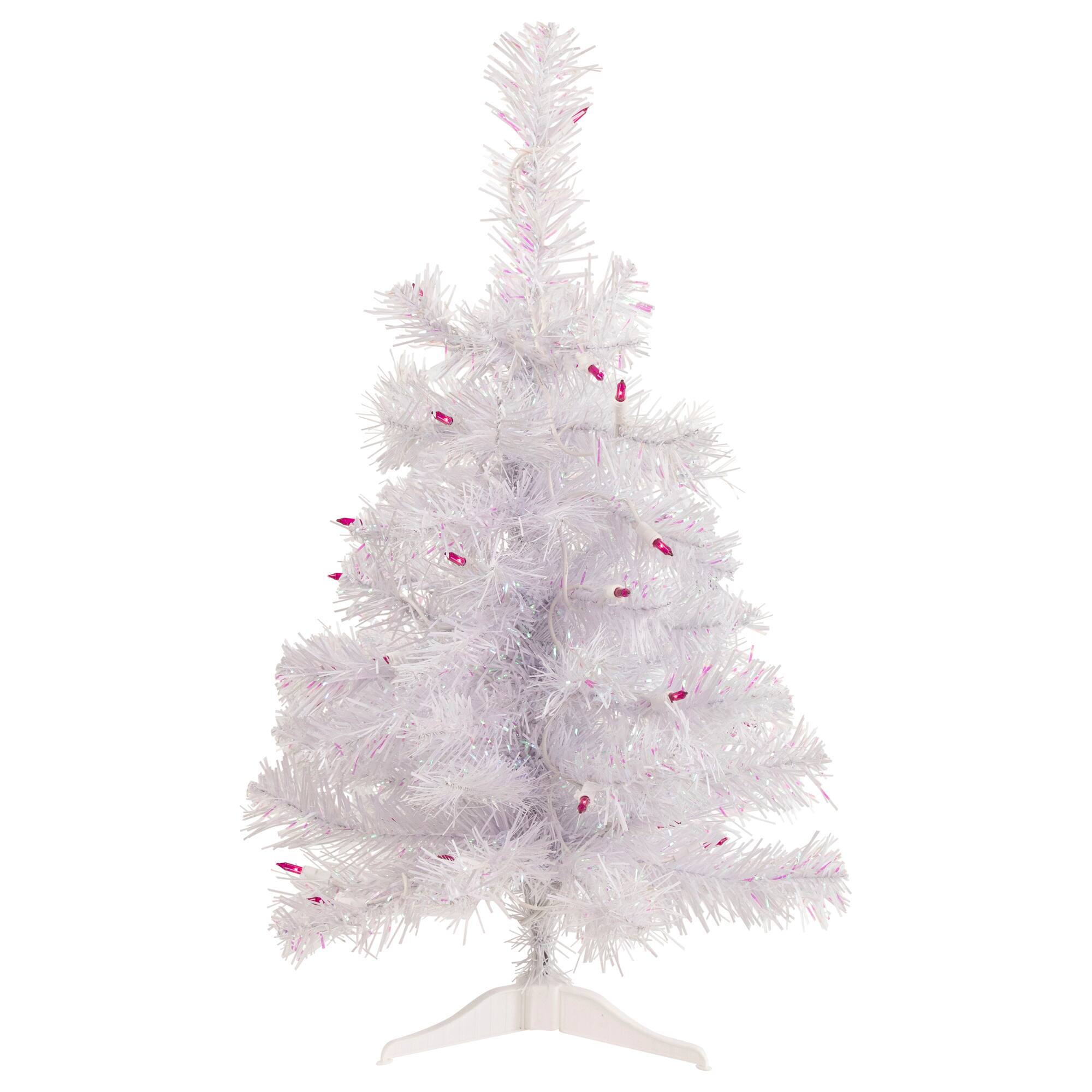 2ft. Pre-Lit White Rockport Pine Artificial Christmas Tree, Pink Lights