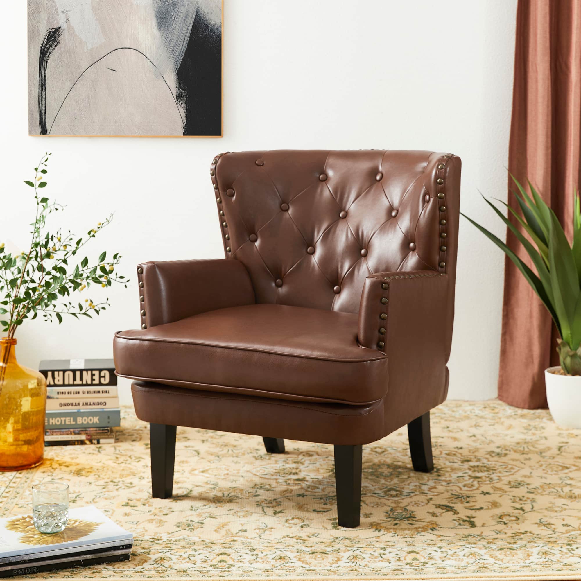 Glitzhome&#xAE; Modern Leatherette Button-Tufted Accent Armchair