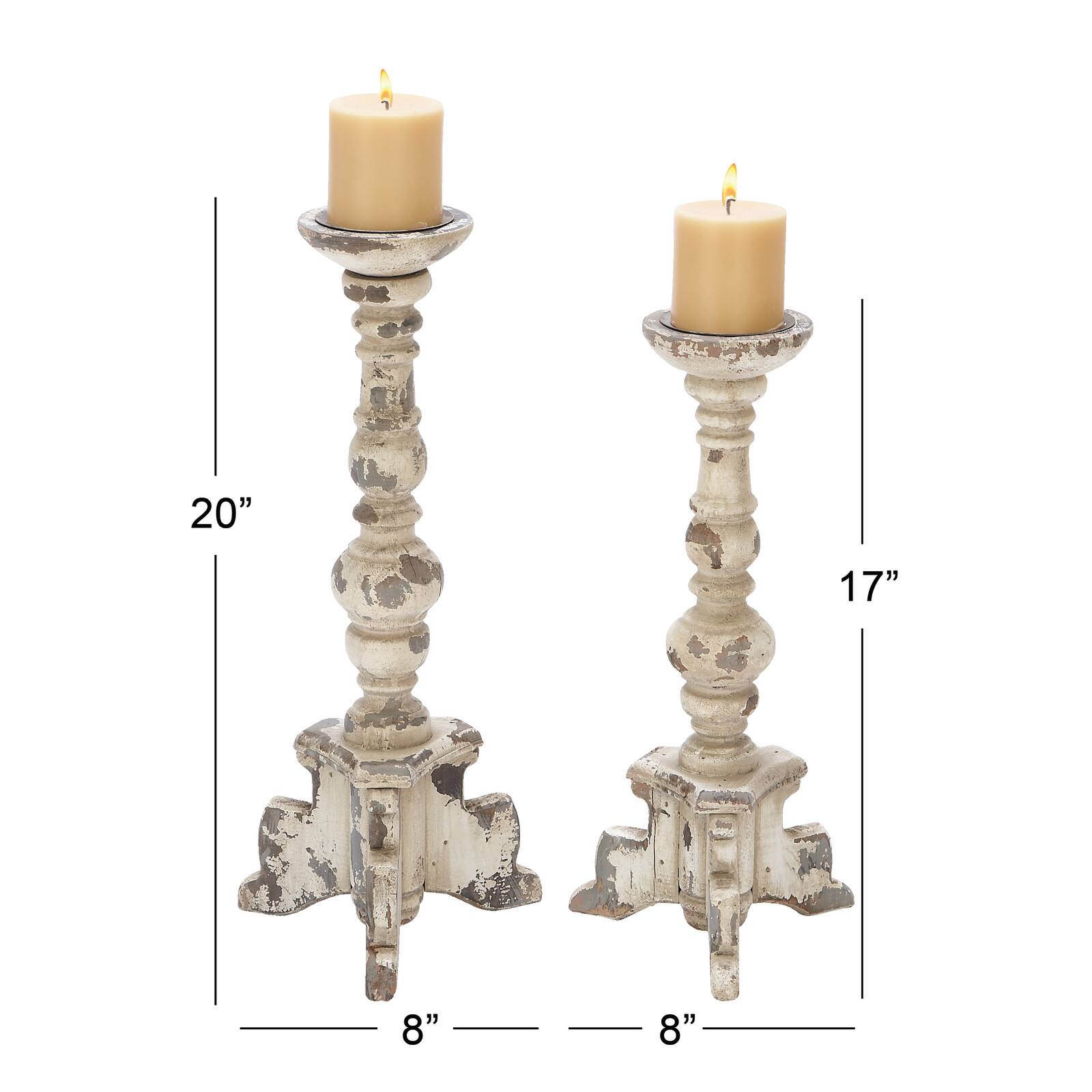 White Wood Vintage Candle Holder Set