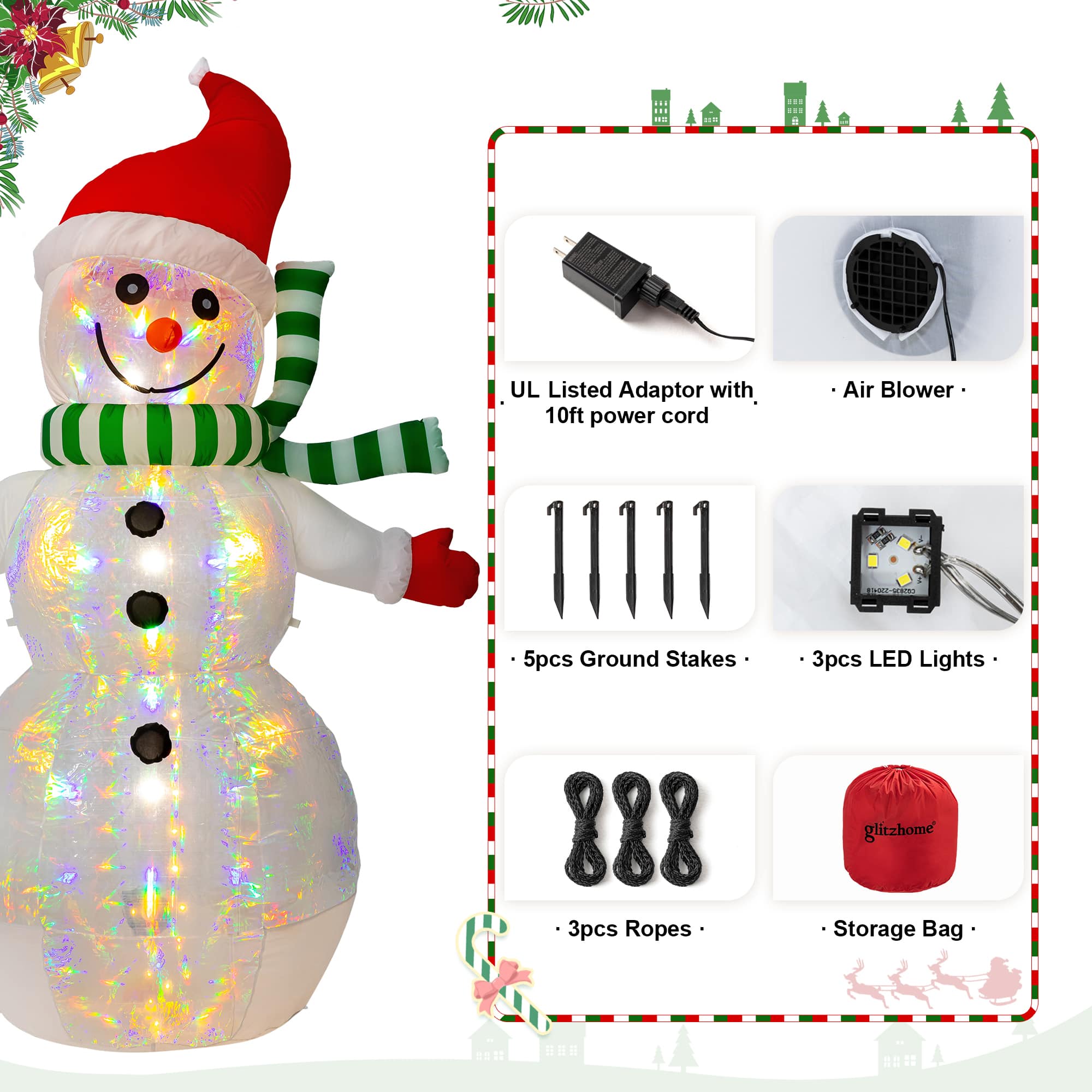 Glitzhome® 8ft. LED Lighted Icy Snowman Inflatable Décor