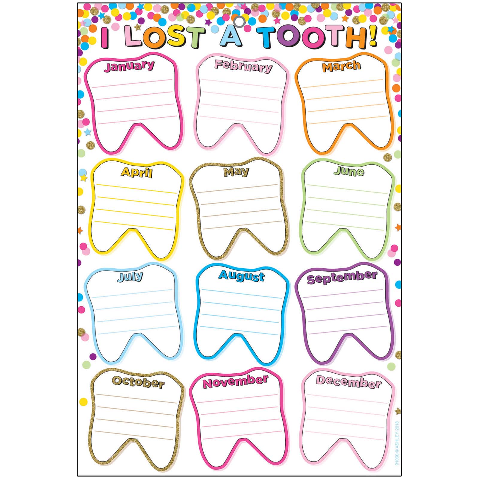 Smart Poly™ Confetti I Lost A Tooth Chart w/Grommet, 10ct.