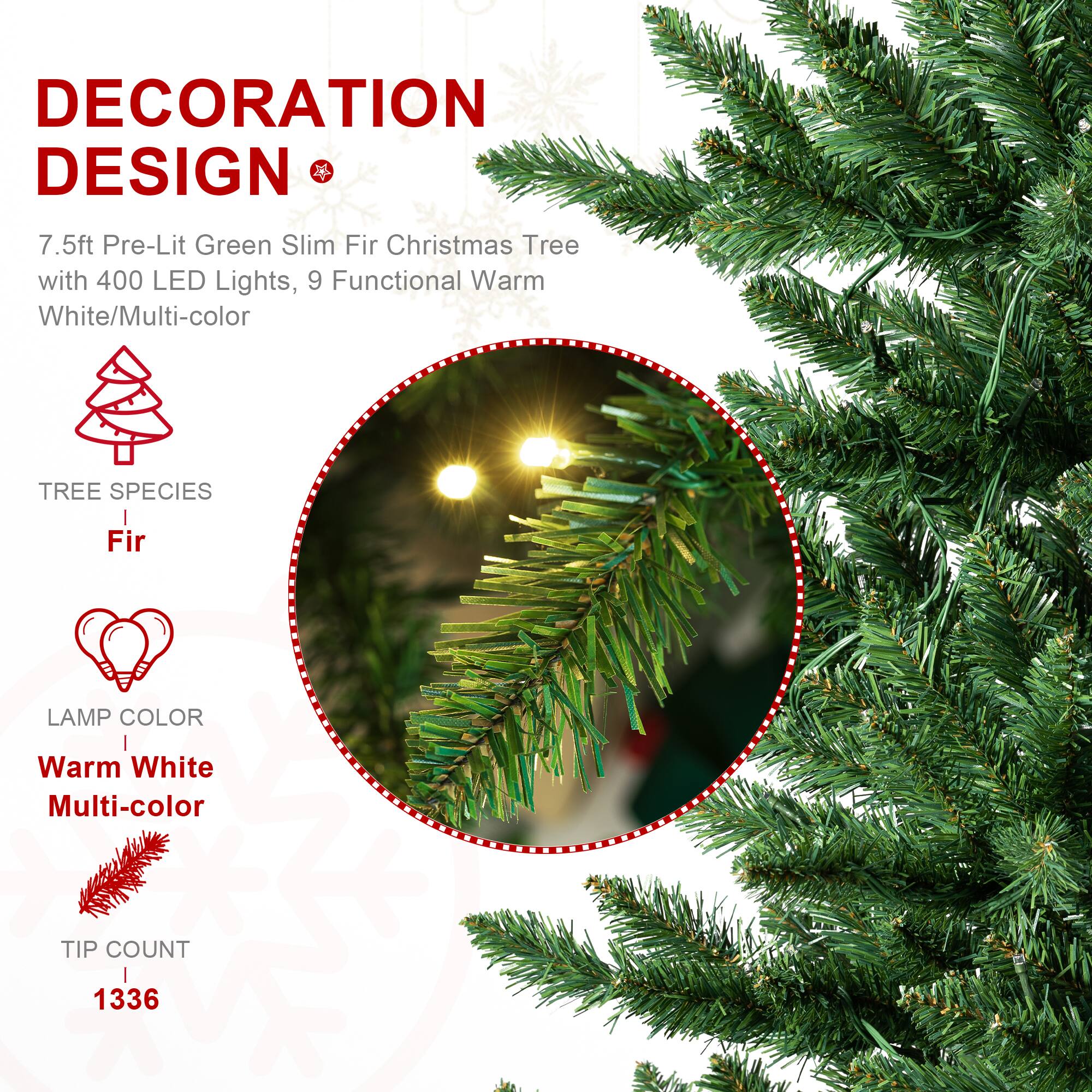 7.5ft. Pre-Lit Green Slim Fir Christmas Tree, Color Changing LED Lights