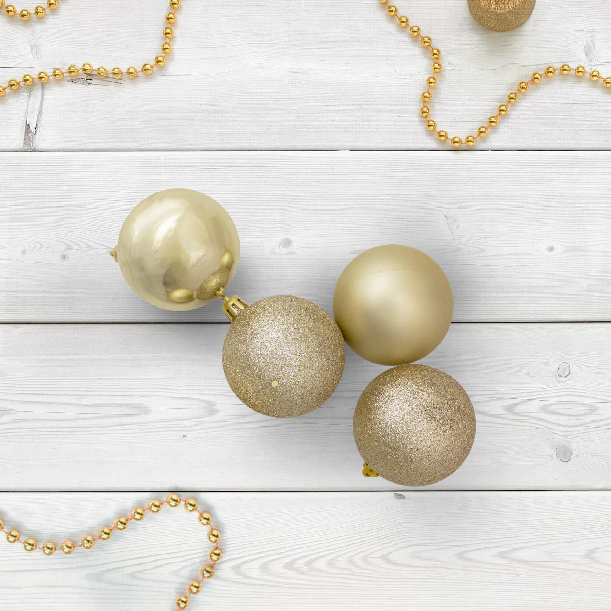 60ct Champagne Gold Shatterproof 4-Finish Ball Ornaments