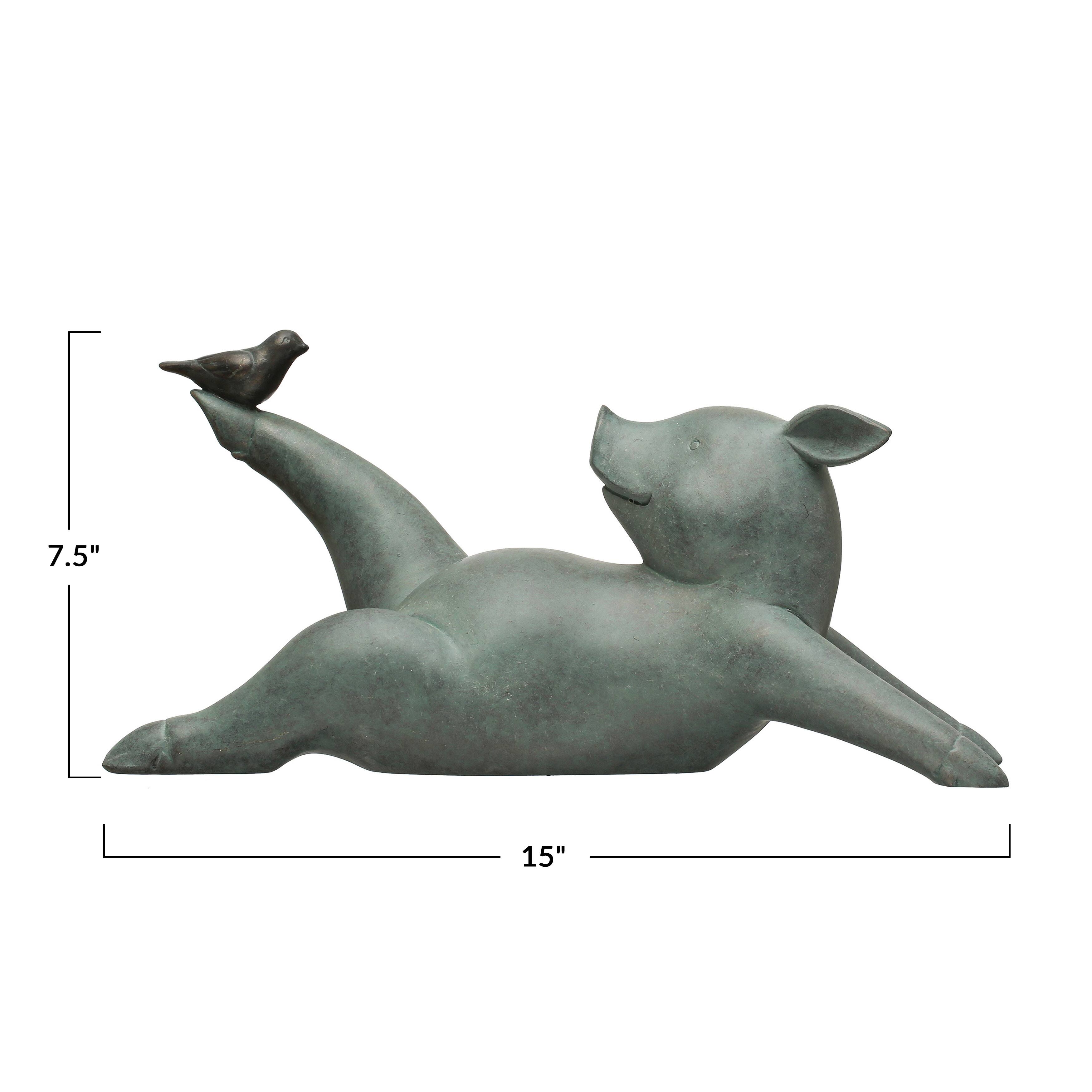 Hello Honey&#xAE; 7.5&#x22; Gray Yoga Pig with Bird Decoration