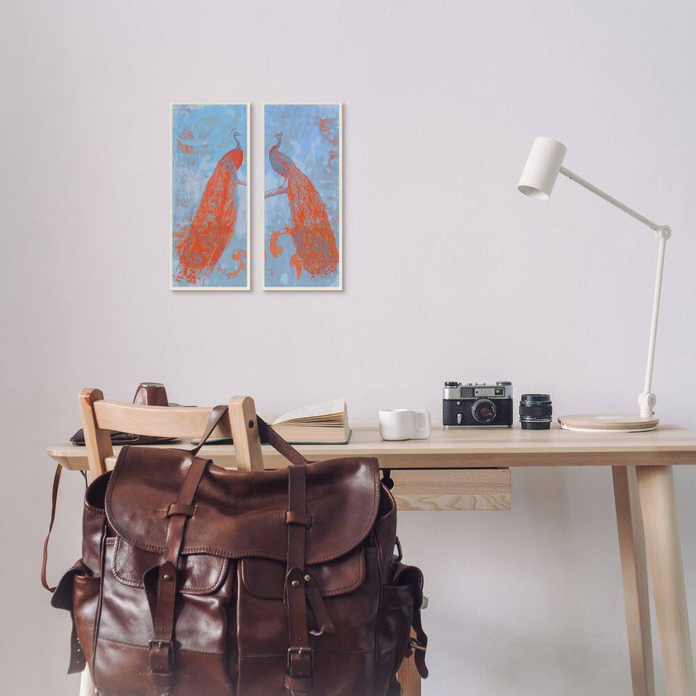 Stupell Industries Elegant Peacock Feathers Forest Bird Blue Orange,7" x 17"