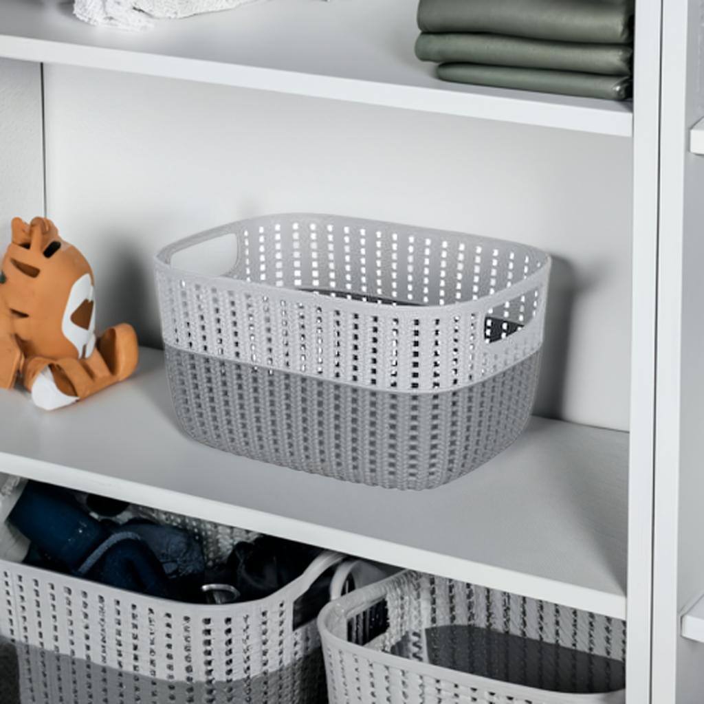 Simplify Medium Gray 2-Tone Decorative Storage Basket