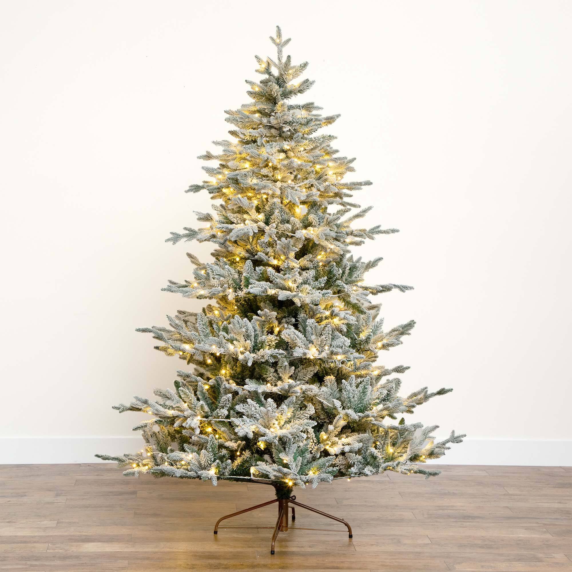 7ft. Pre-Lit Flocked Fir Artificial Christmas Tree, Warm White LED Lights 