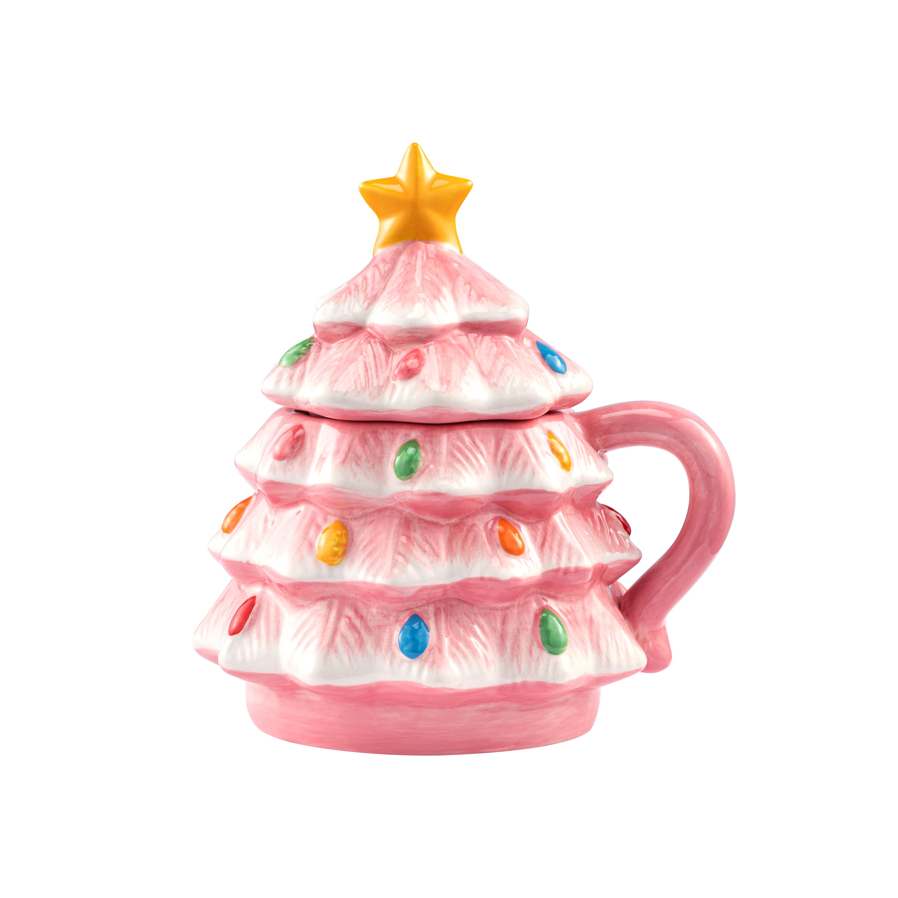 Mr. Christmas 16oz. Pink Nostalgic Ceramic Tree Lidded Mug