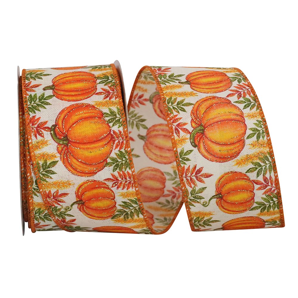 Reliant 2.5" x 10yd. Faux Linen Wired Pumpkin Patch Sparkle Ribbon