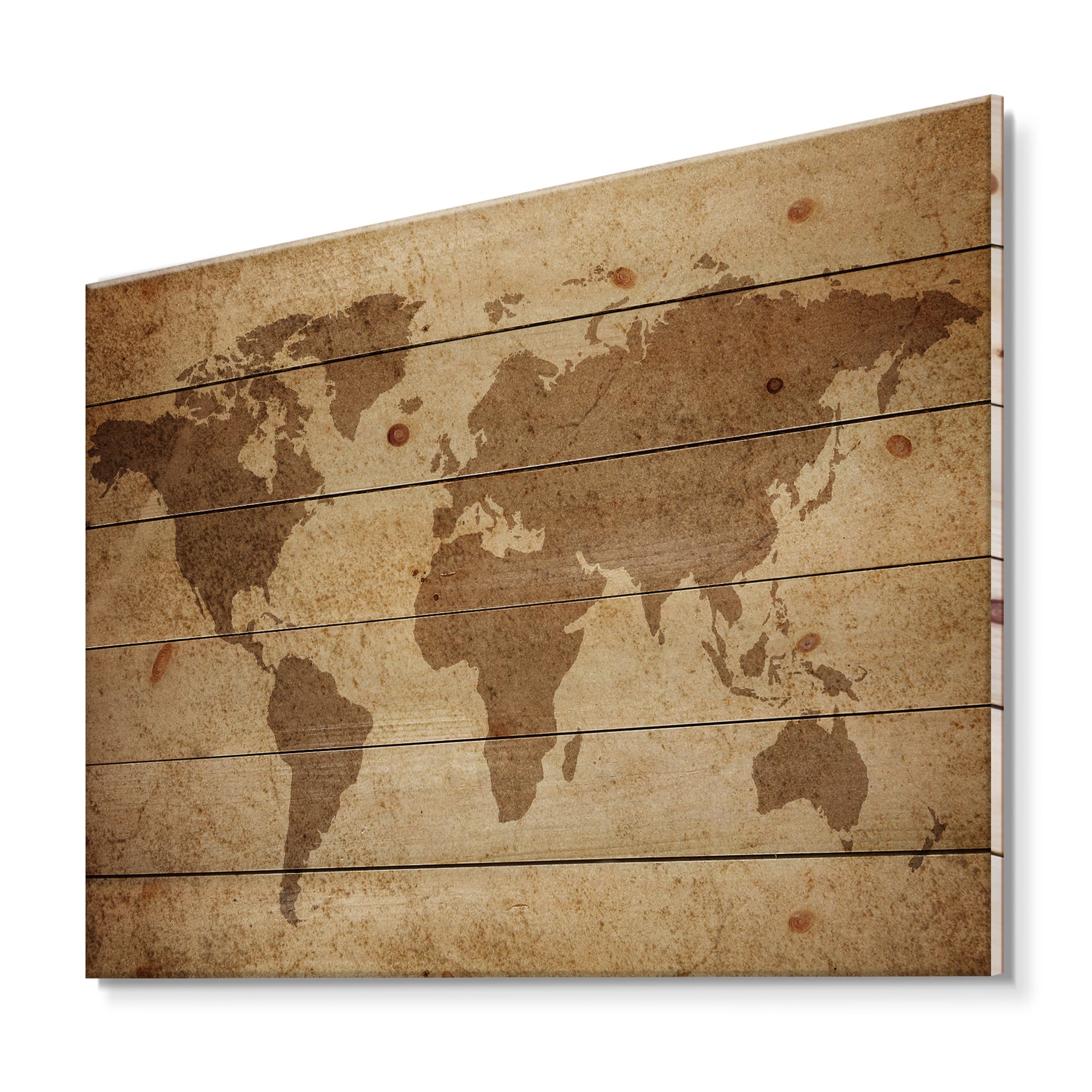 Designart - Ancient Map of The World V - Vintage Print on Natural Pine Wood