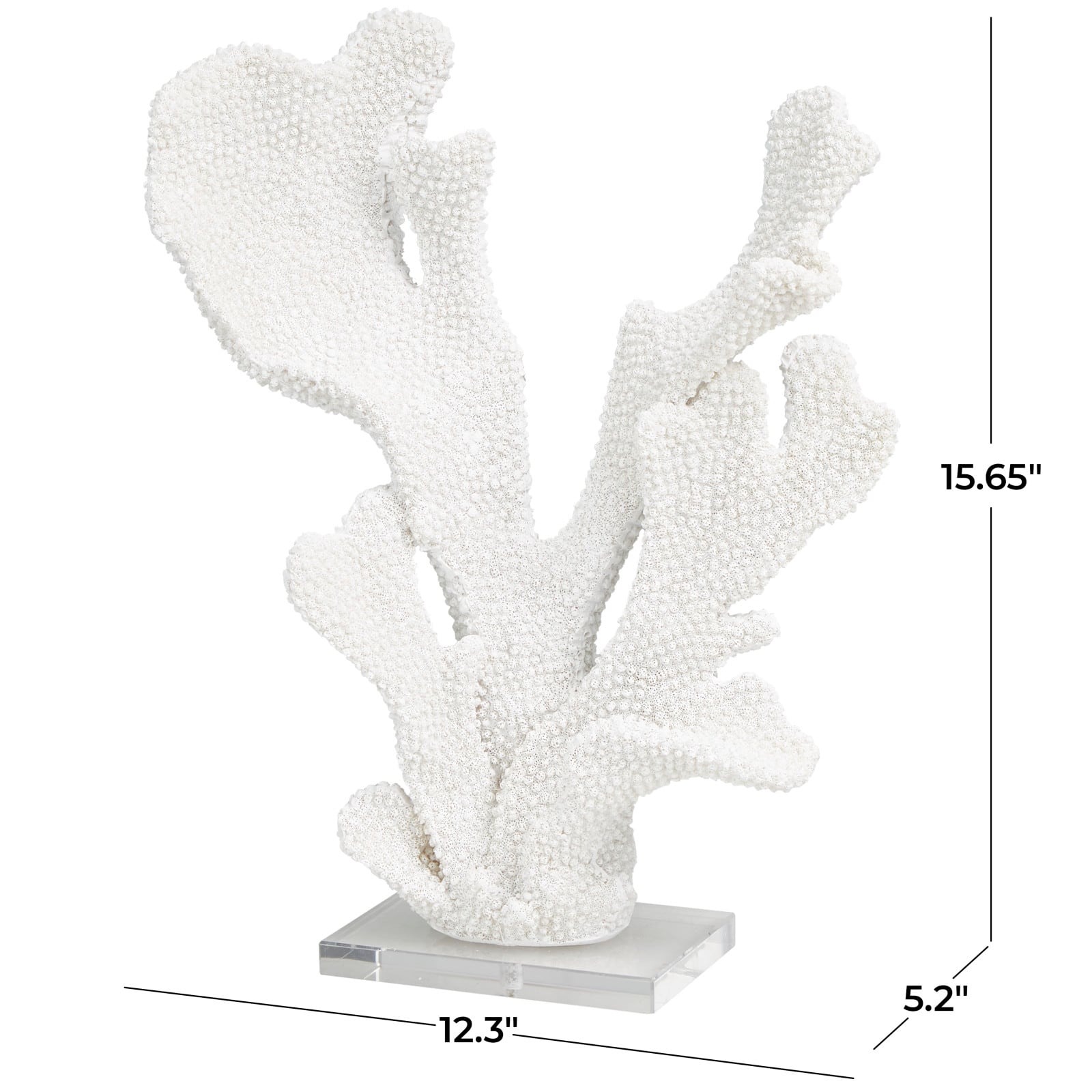 16&#x22; White Polystone Tall Textured Coral Sculpture with Clear Acrylic Base