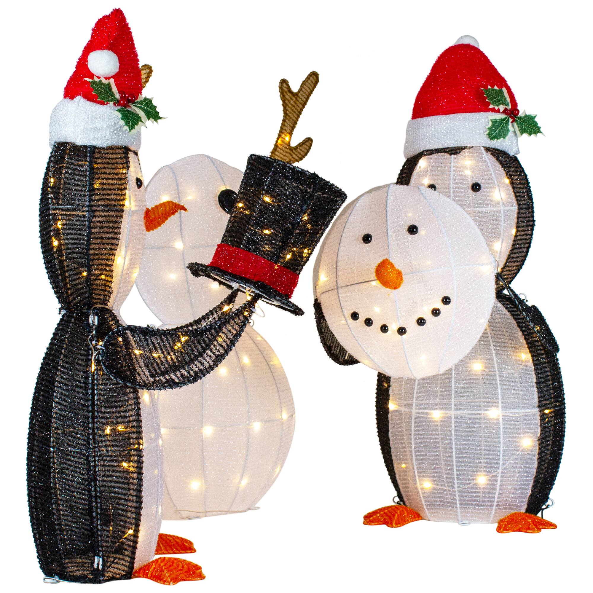 LED Penguins Building Snowman Outdoor Christmas Décor Set
