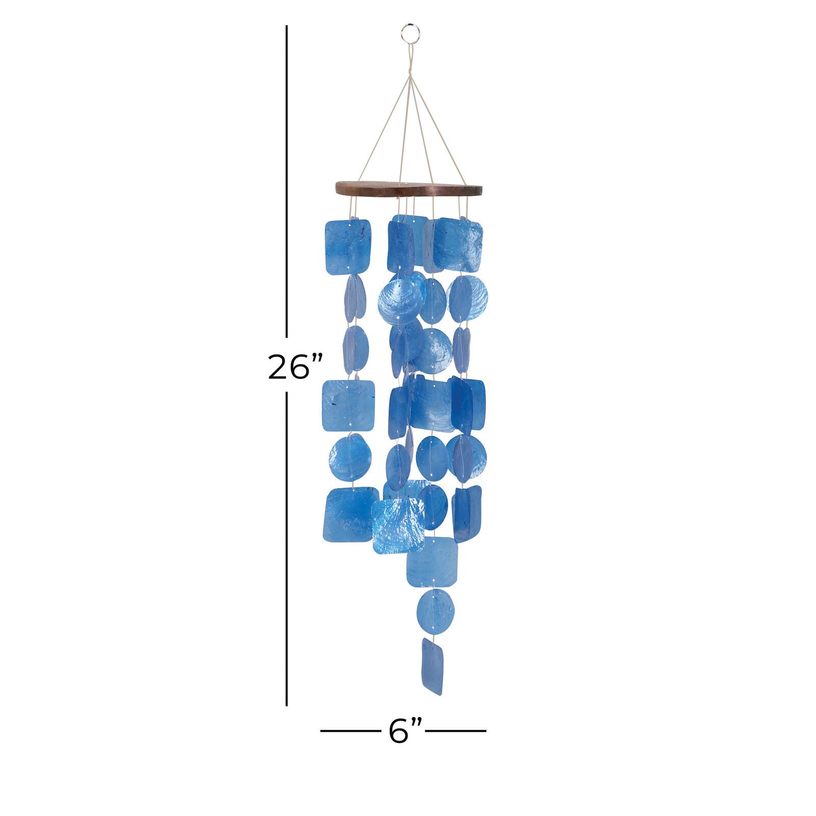 Blue Capiz shell Coastal Windchime, 26&#x22;, 6&#x22;