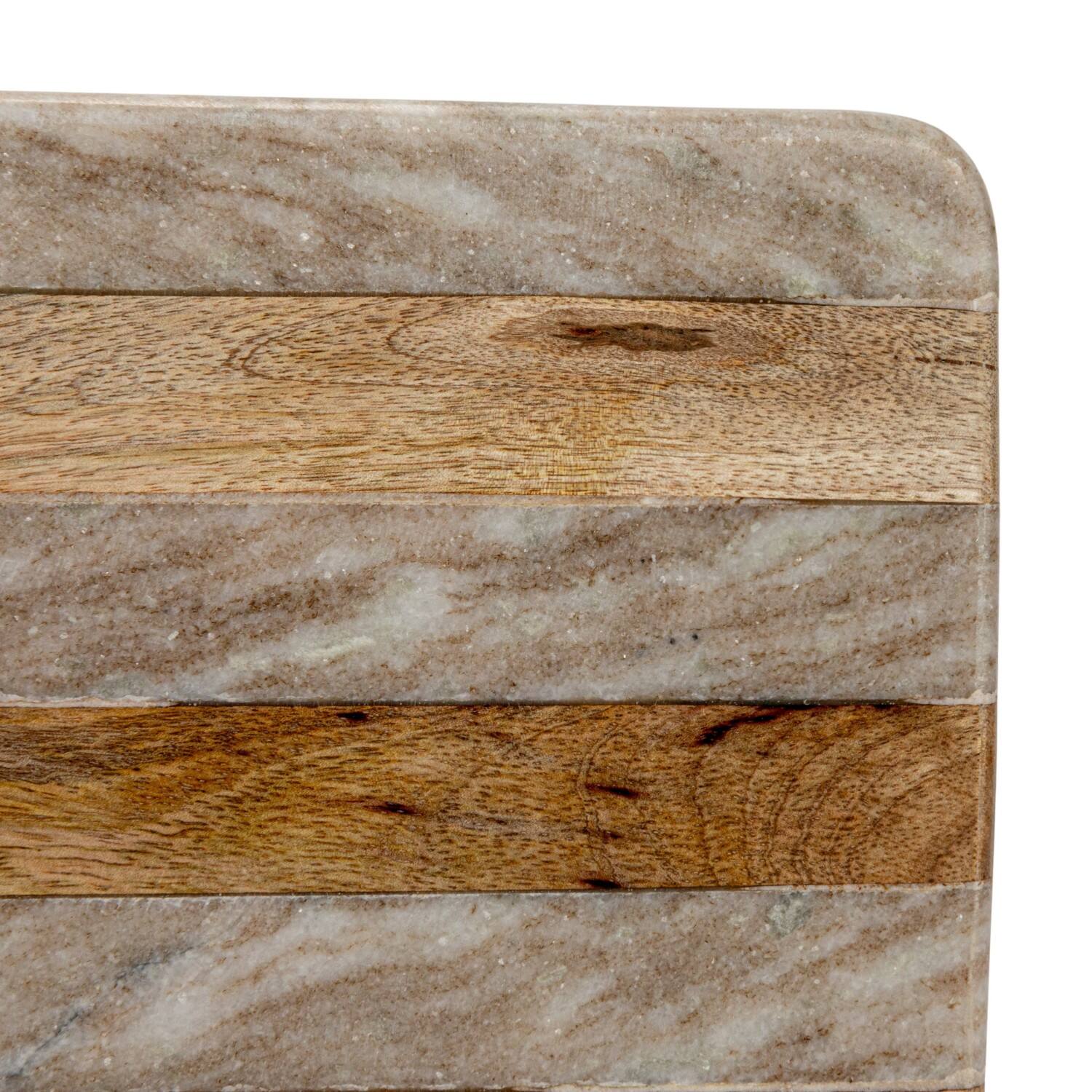 21&#x22; Beige Marble &#x26; Mango Wood Stripes Cheese Board