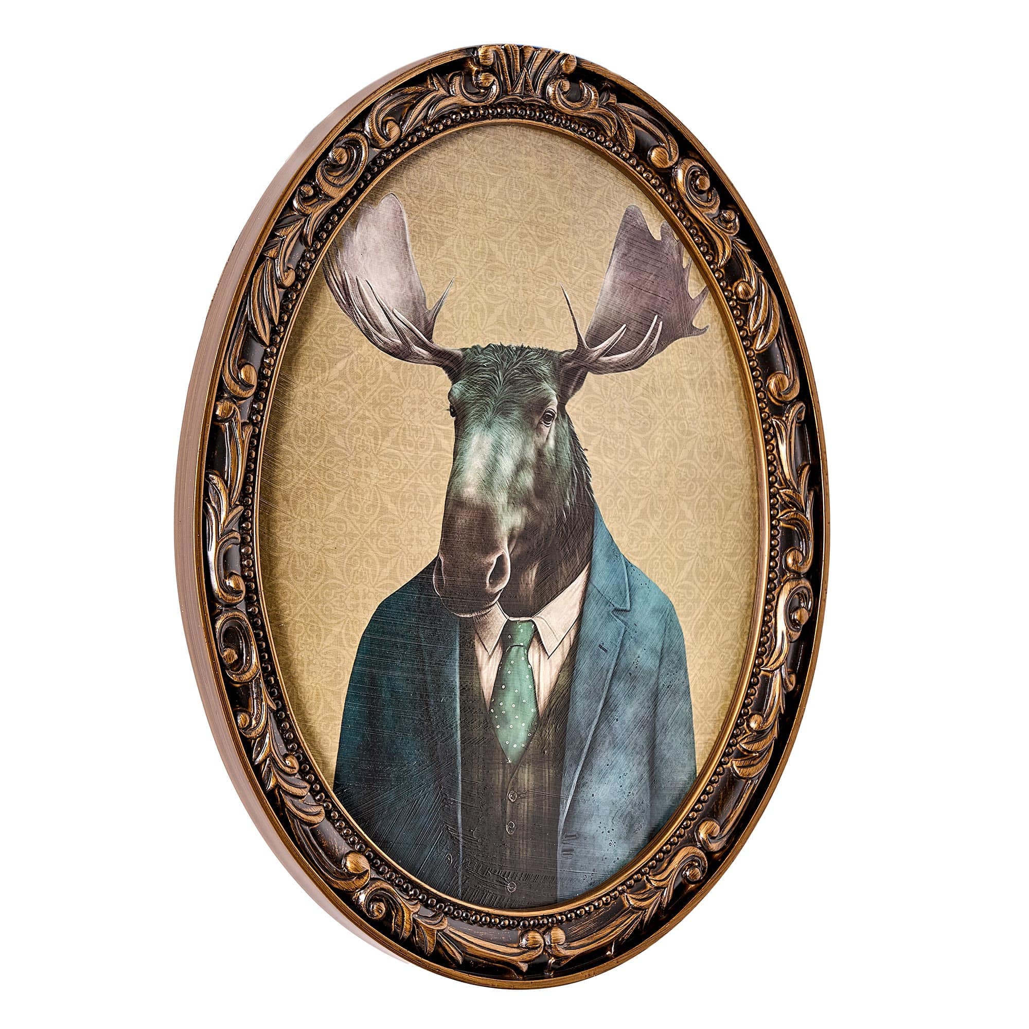 American Art Decor Down to Business Moose Ornate Oval Framed Bar Wall Decor - 16.12" x 13.12" x 0.75"