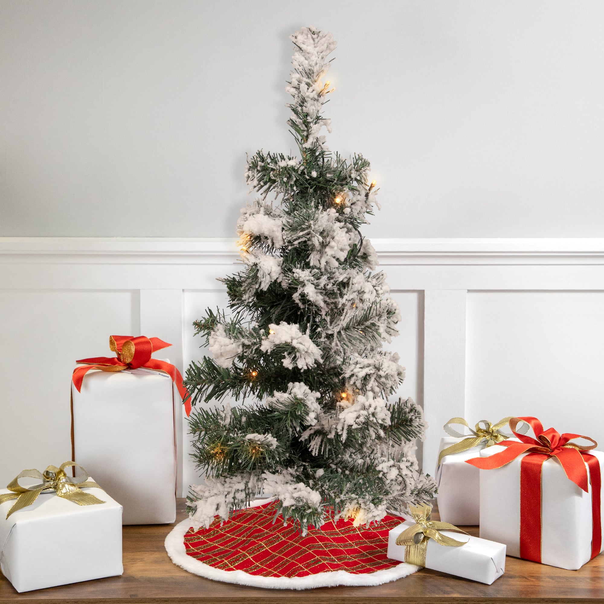 2ft. Pre-Lit Flocked Bristol Pine Artificial Christmas Tree, Warm Clear LED Lights