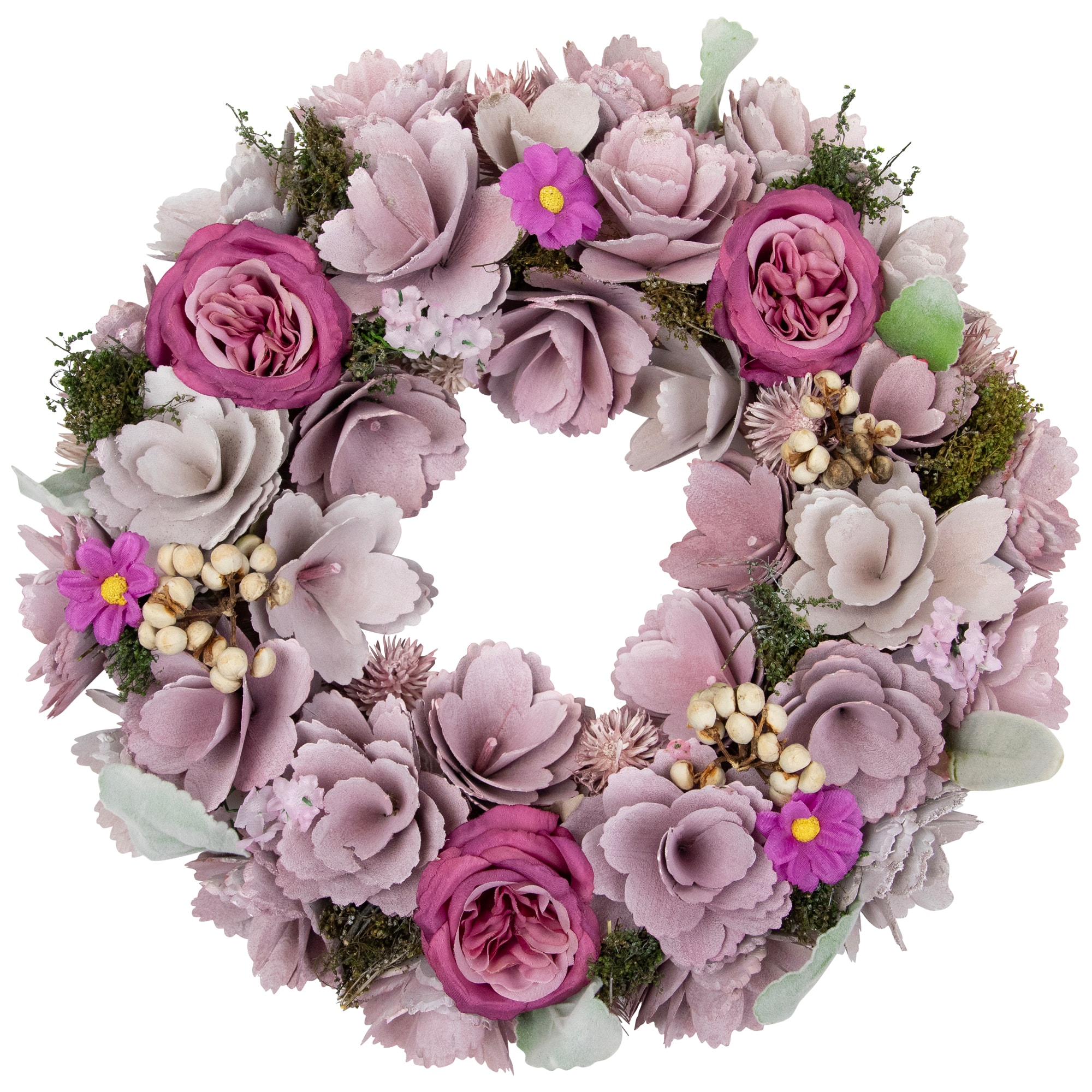 13.5" Wooden Floral Artificial Spring Wreath with Dried Pods