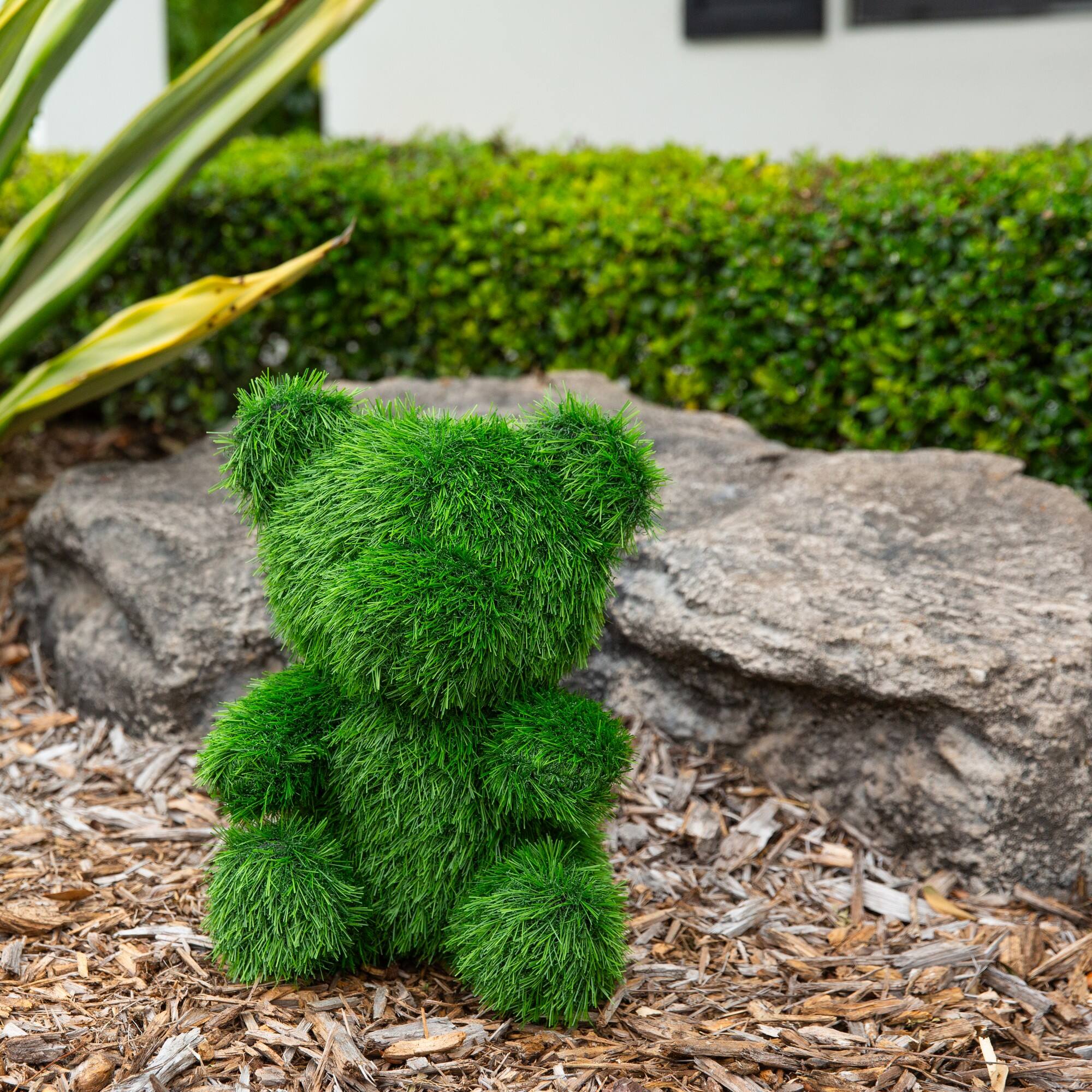 14in. UV Resistant Artificial Grass Garden Plush Topiary Bear (Indoor/Outdoor)