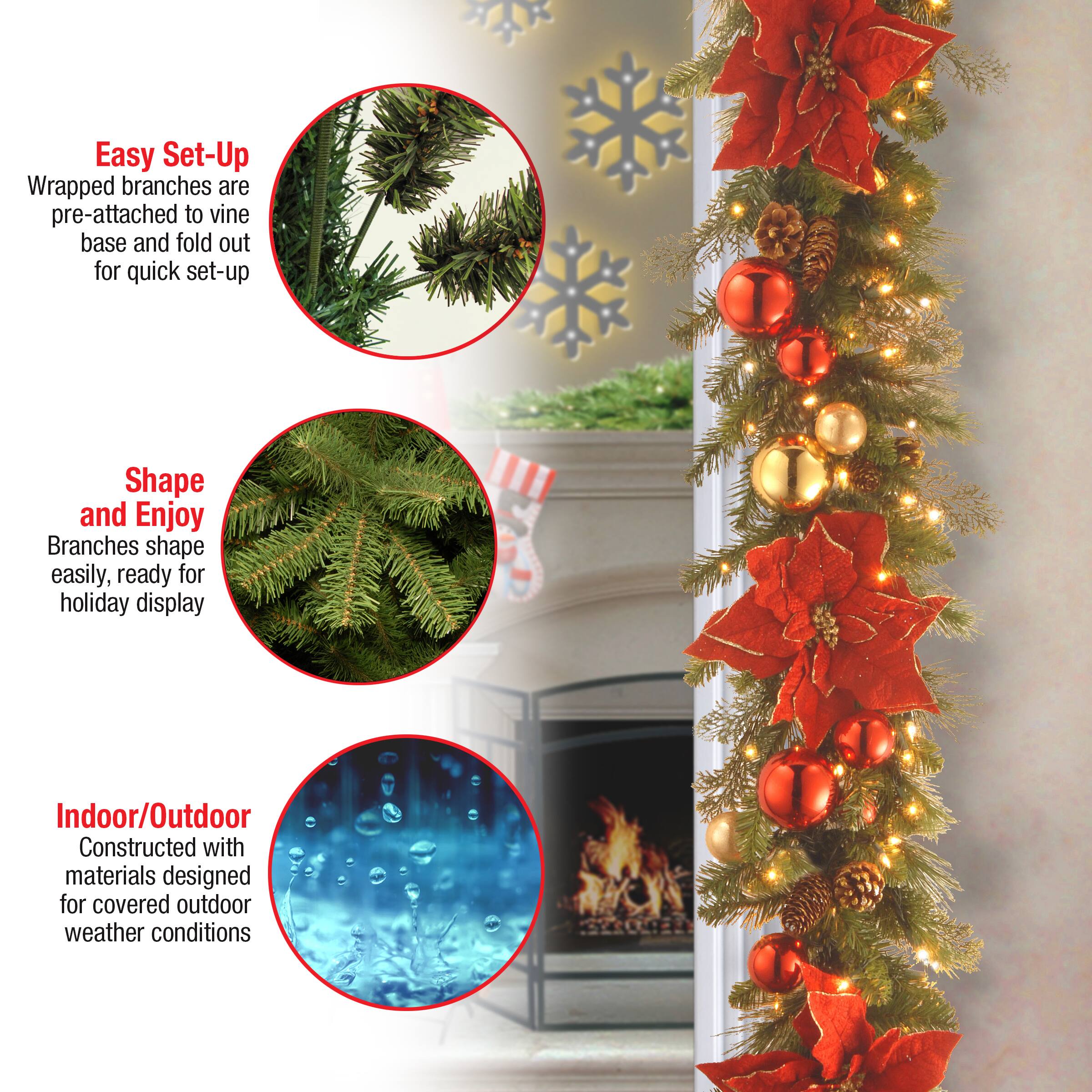 9&#x27; by 12&#x22; Pre-lit Decorative Collection Home For the Holidays Artificial Christmas Garland with 100 Clear Lights