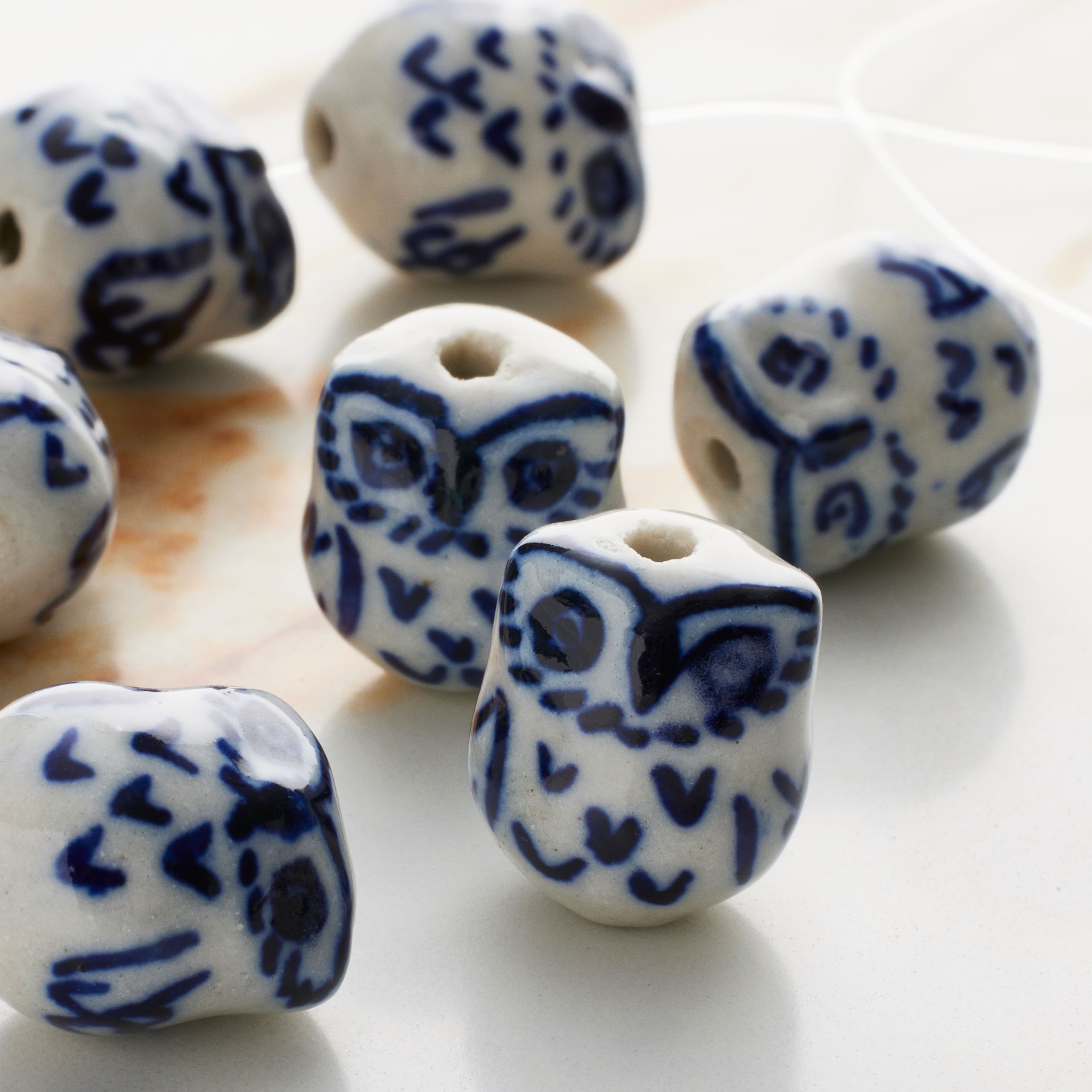 Blue Owl Ceramic Beads, 16mm by Bead Landing™