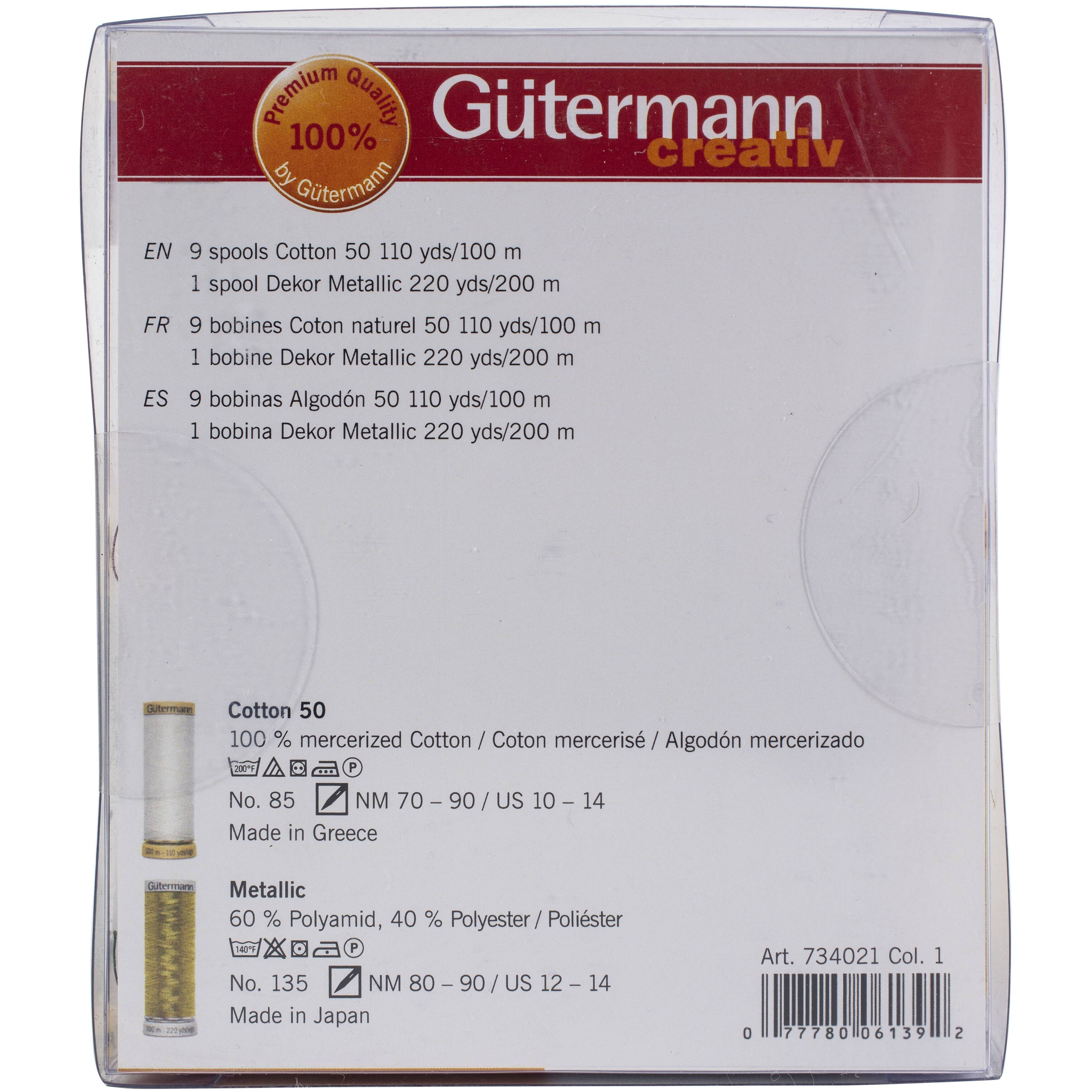 Gütermann Gold Metallic Collection Cotton 50 Holiday Thread Set, 10ct.