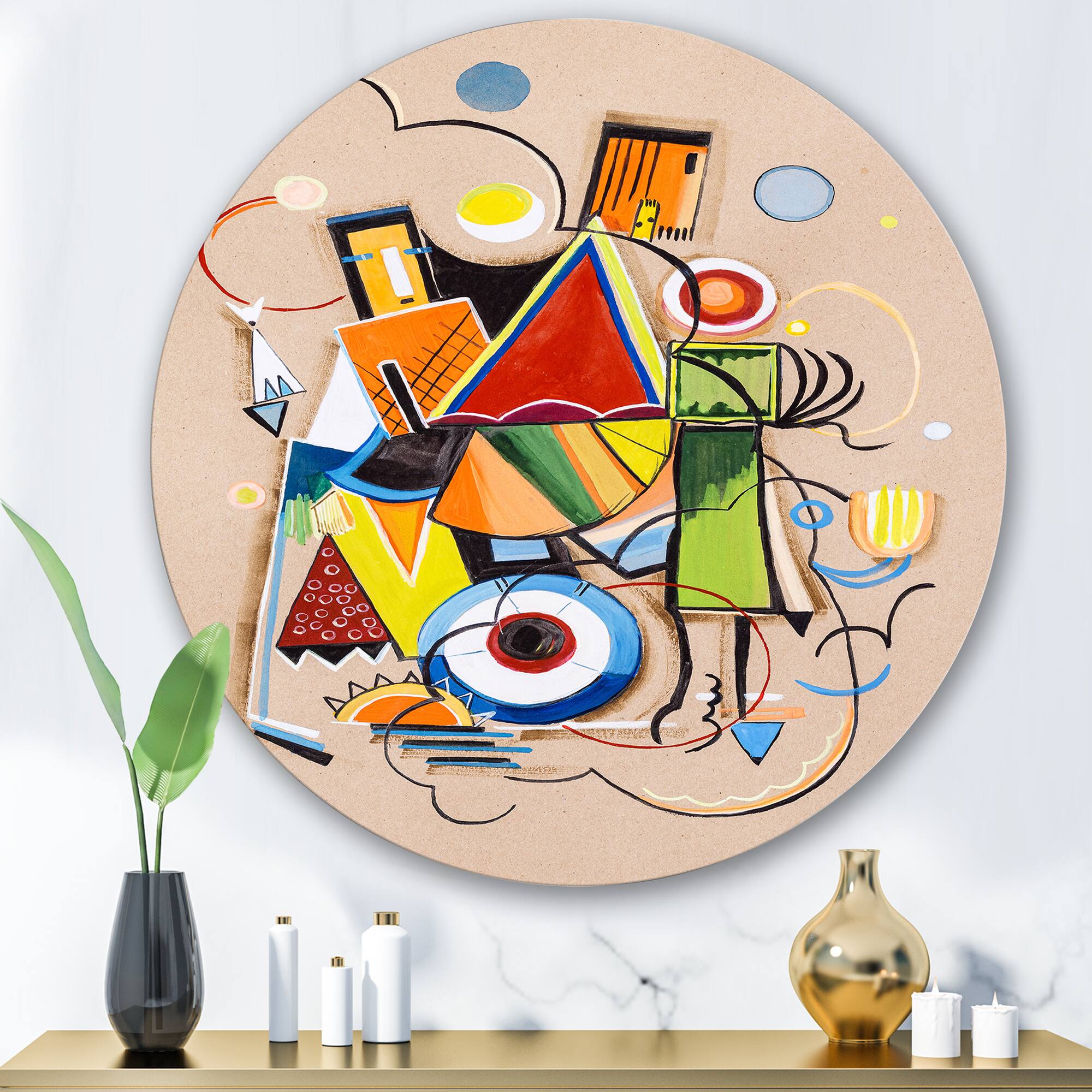 Designart - Colored Geometric Abstract Compositions I - Modern Metal Circle Wall Art