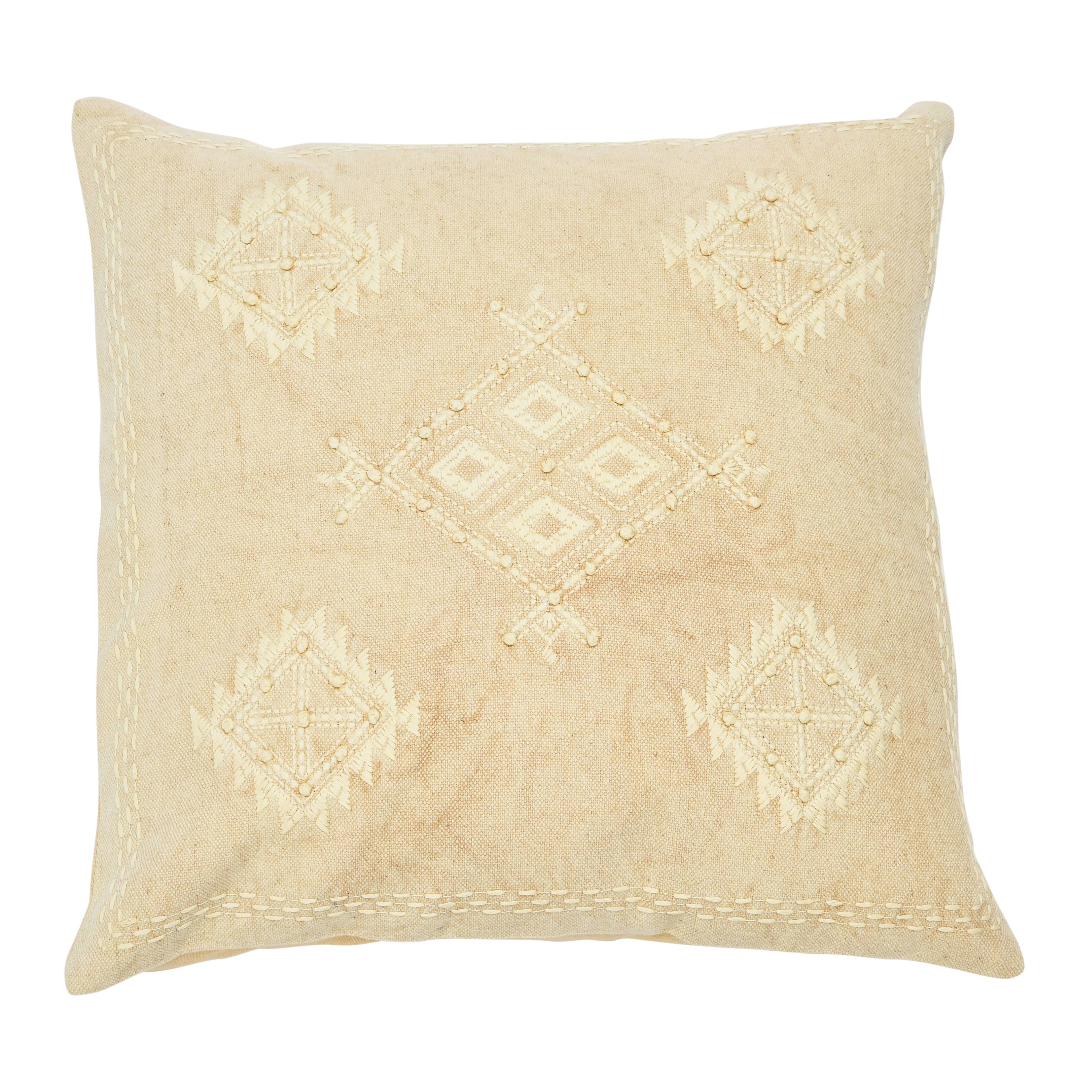 Hello Honey® Linen Embroidery & French Knots Woven Cotton Pillow