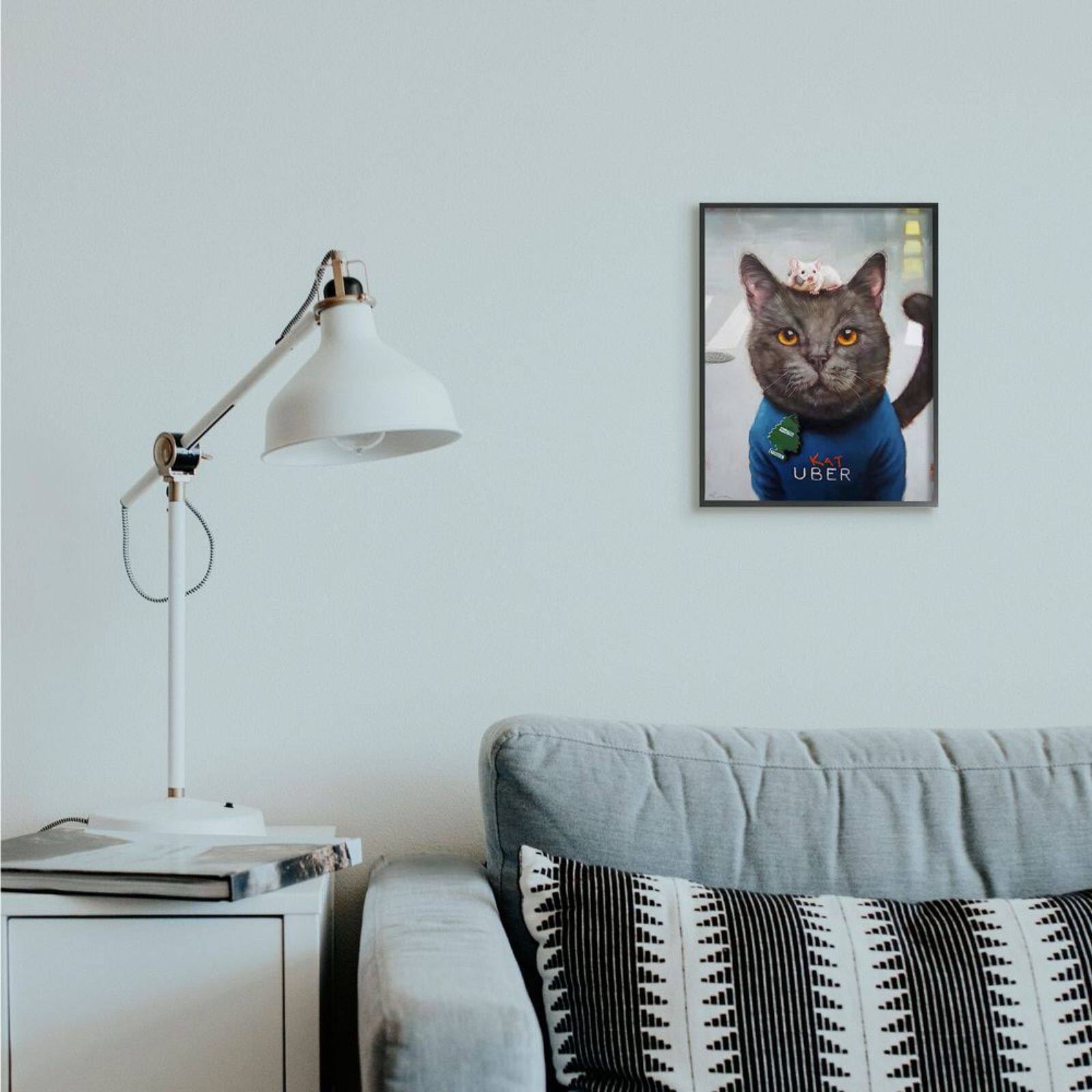 Stupell Industries Cat Taxi Ride Share Black Framed Giclee Textured Wall Art