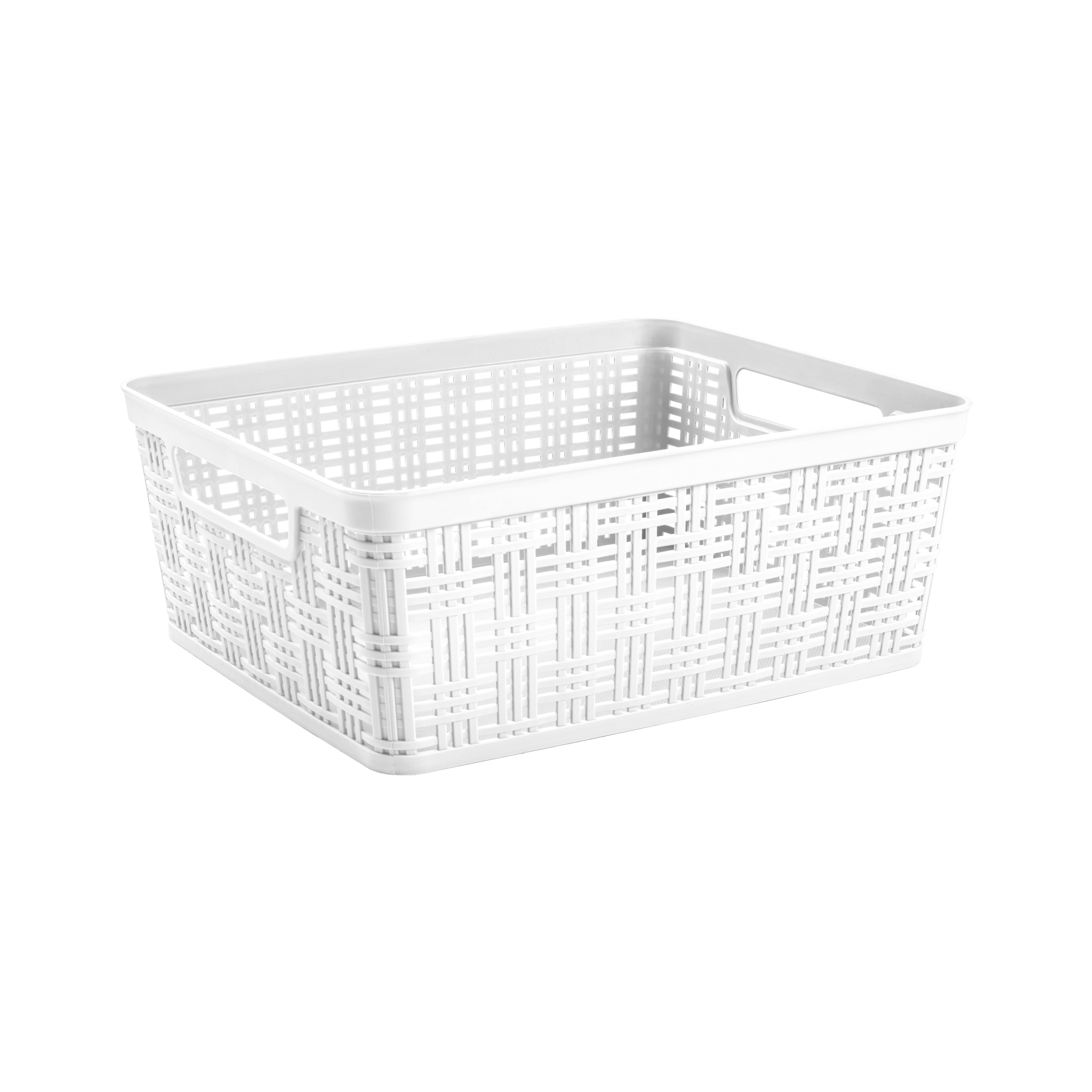 White Plastic Wicker Storage Basket by Simply Tidy®
