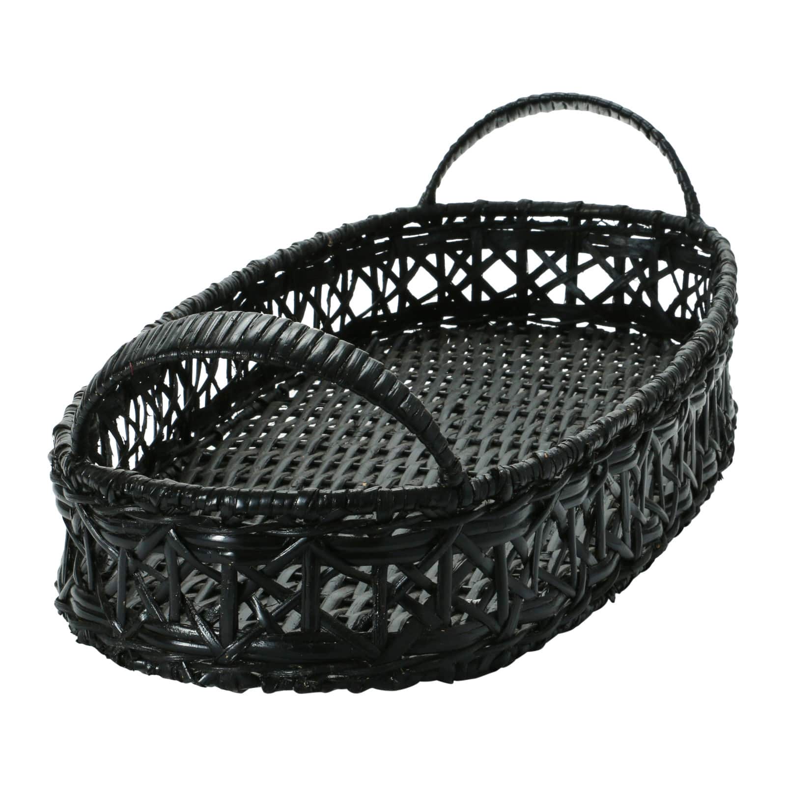 2.5ft. Black Hand-Woven Rattan Tray with Handles