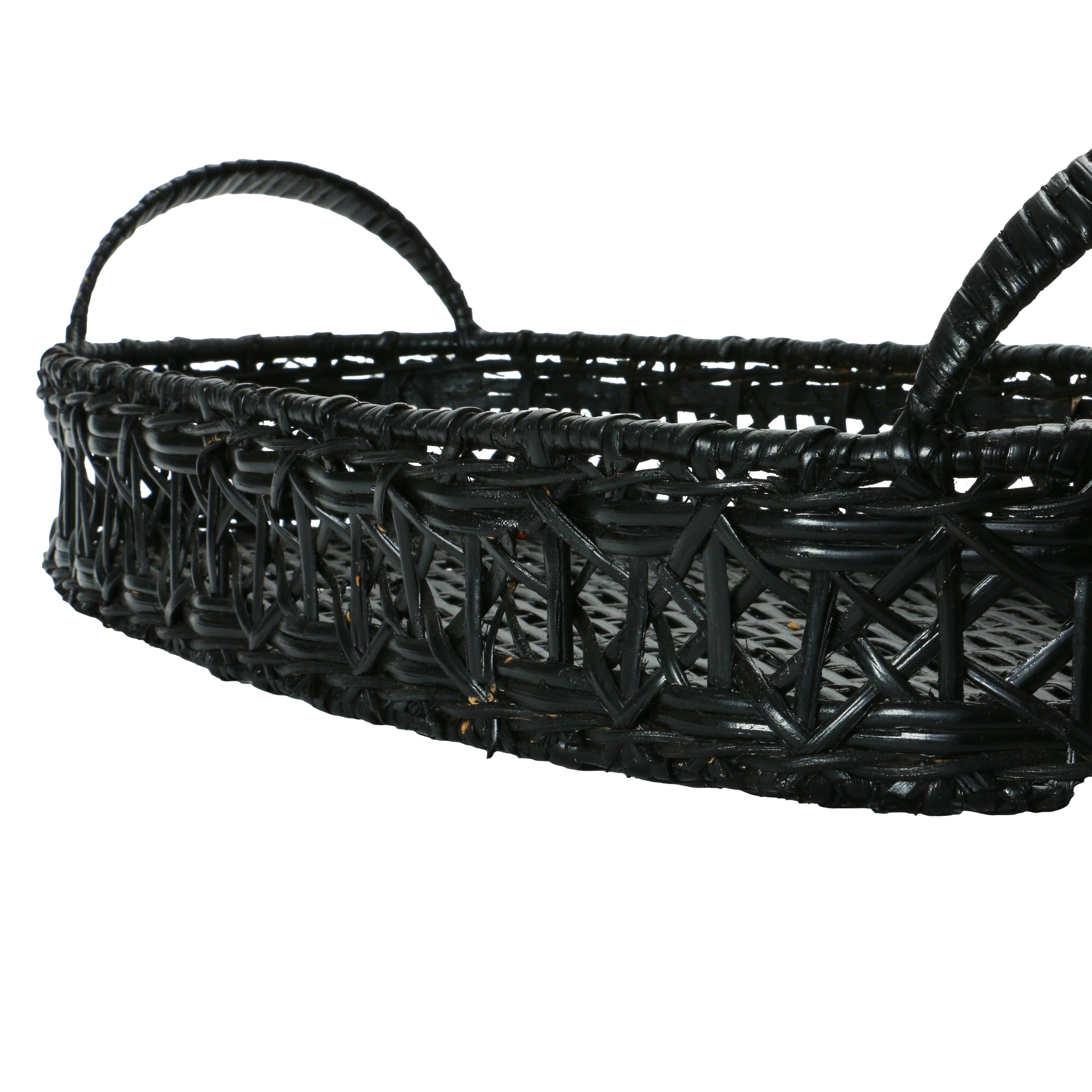 Hello Honey® 2.5ft. Black Hand-Woven Rattan Tray with Handles