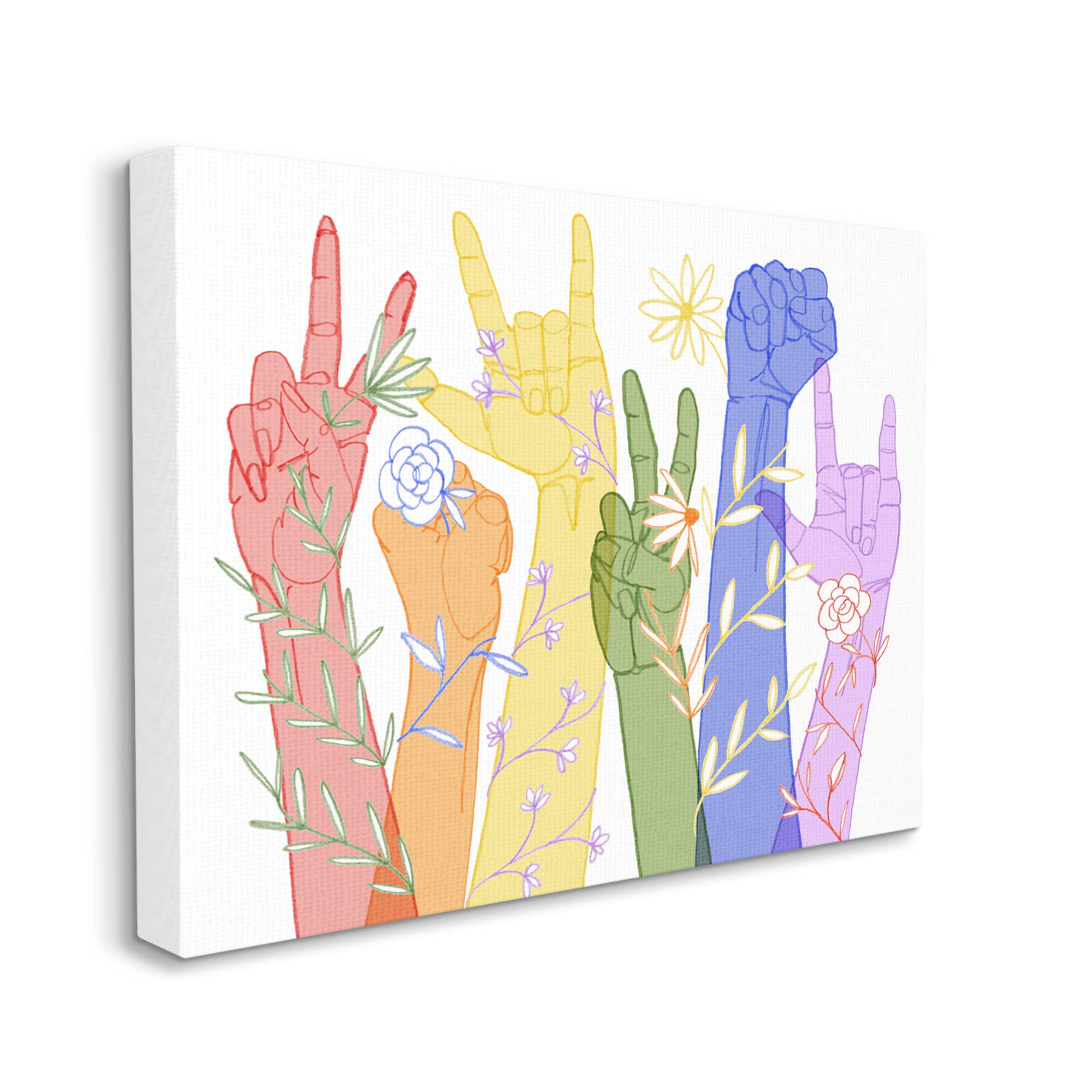 Stupell Industries Rainbow Peace Love Caring Hand Signs ASL Canvas