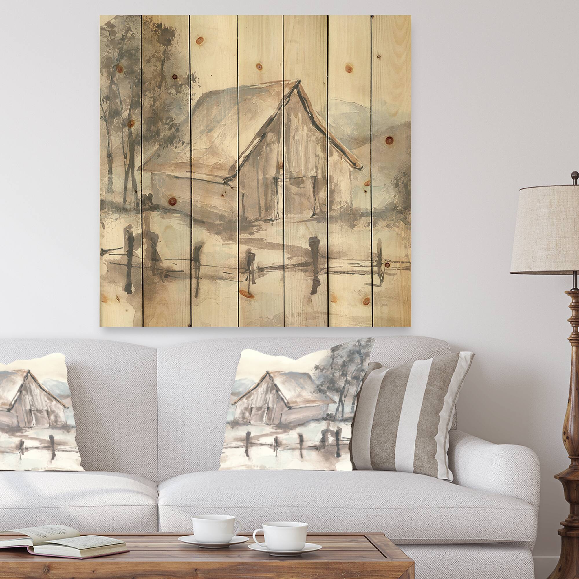 Designart - Farmhouse Barn Grey VII - Modern Farmhouse Print on Natural Pine Wood