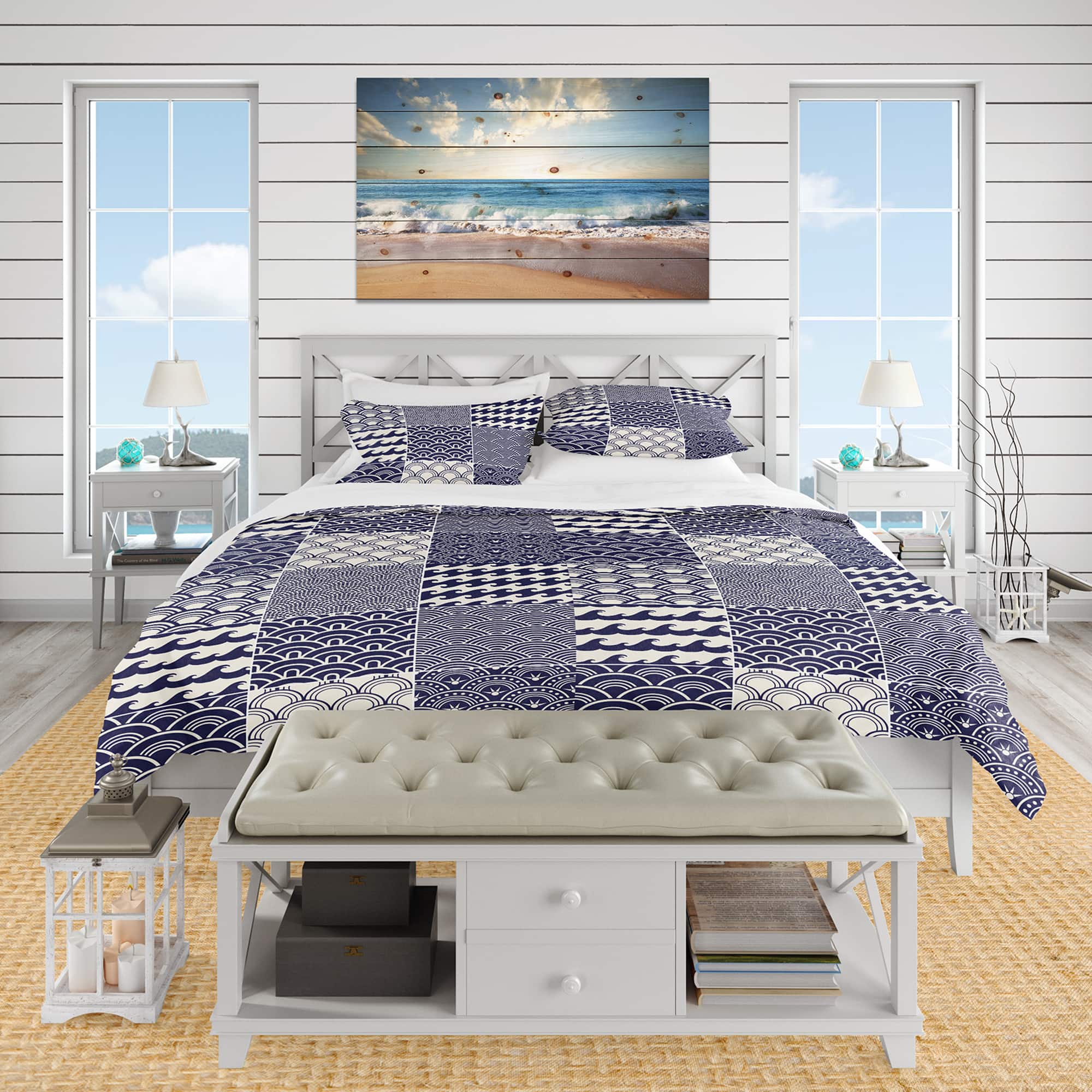 Designart Japanese Ocean Wave Pattern Coastal Duvet Cover Set