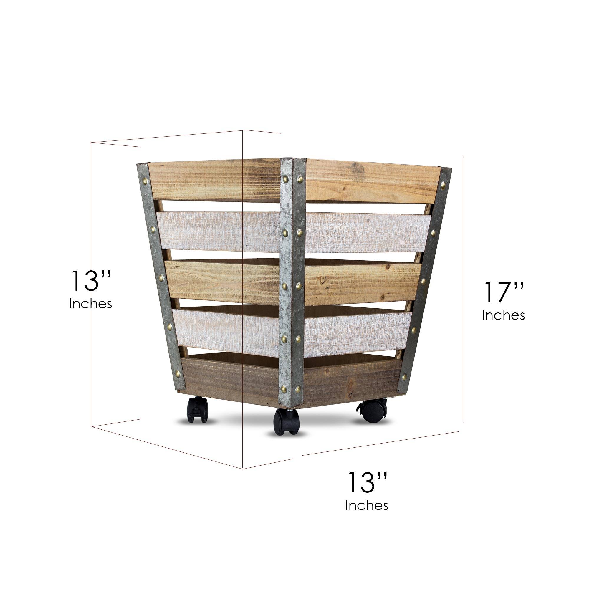 17" Wood & Metal Storage Crate with Wheels