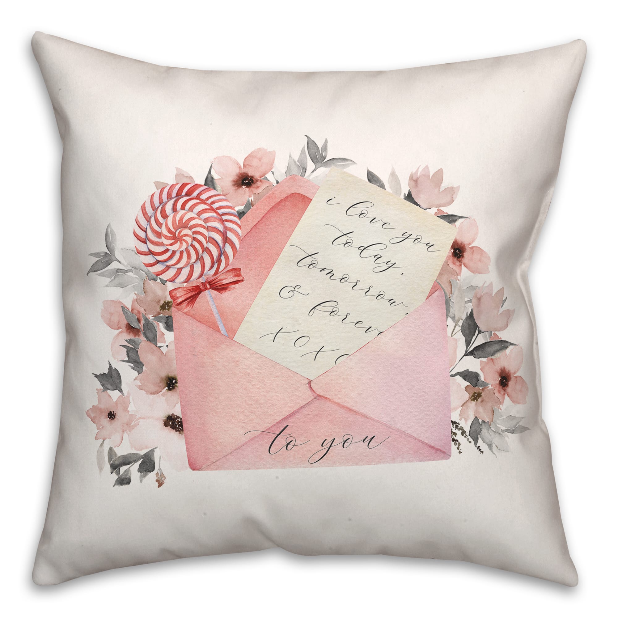 Watercolor Flowers &#x26; Love Letter Throw Pillow