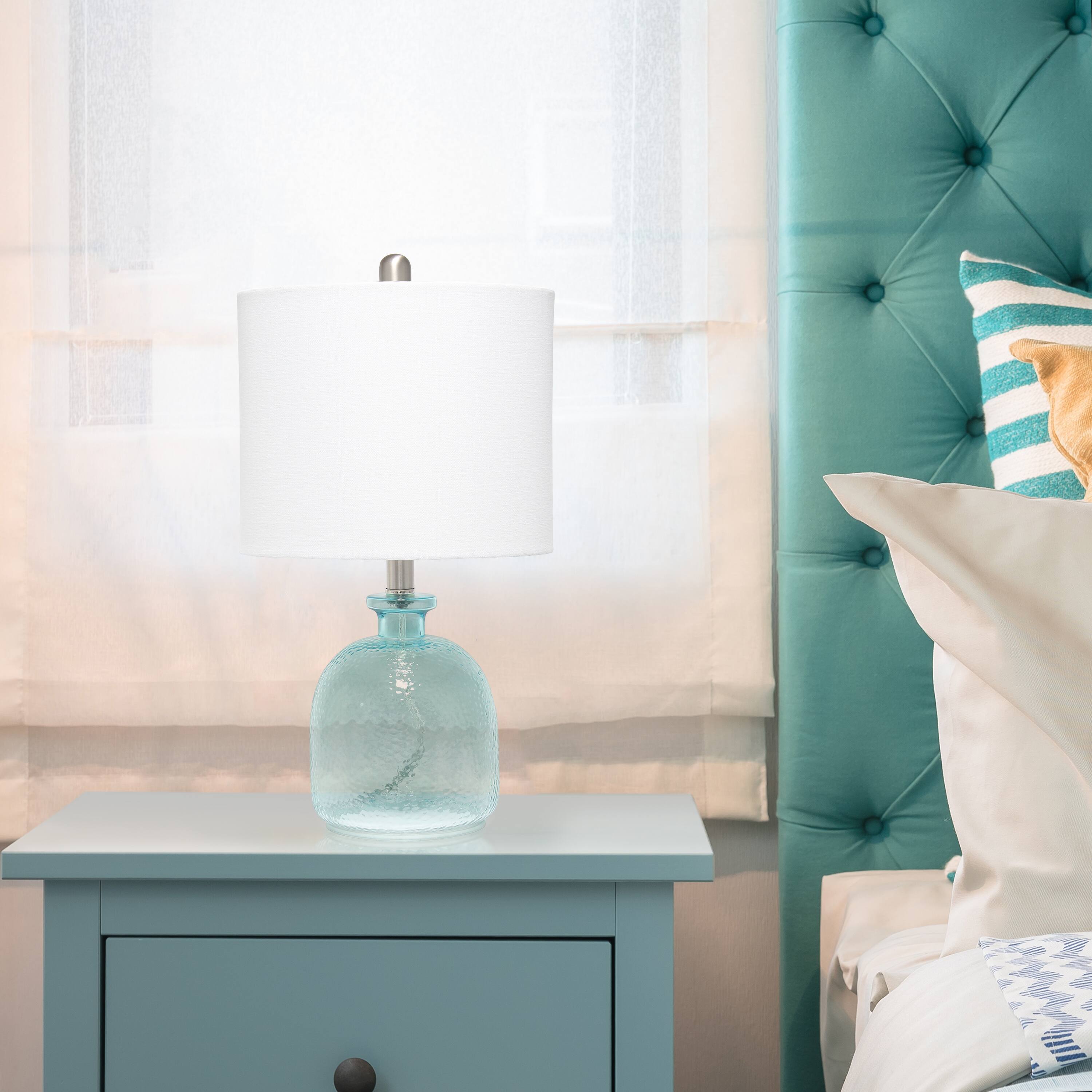 Lalia Home 20" Clear Blue Hammered Glass Jar Table Lamp with White Shade