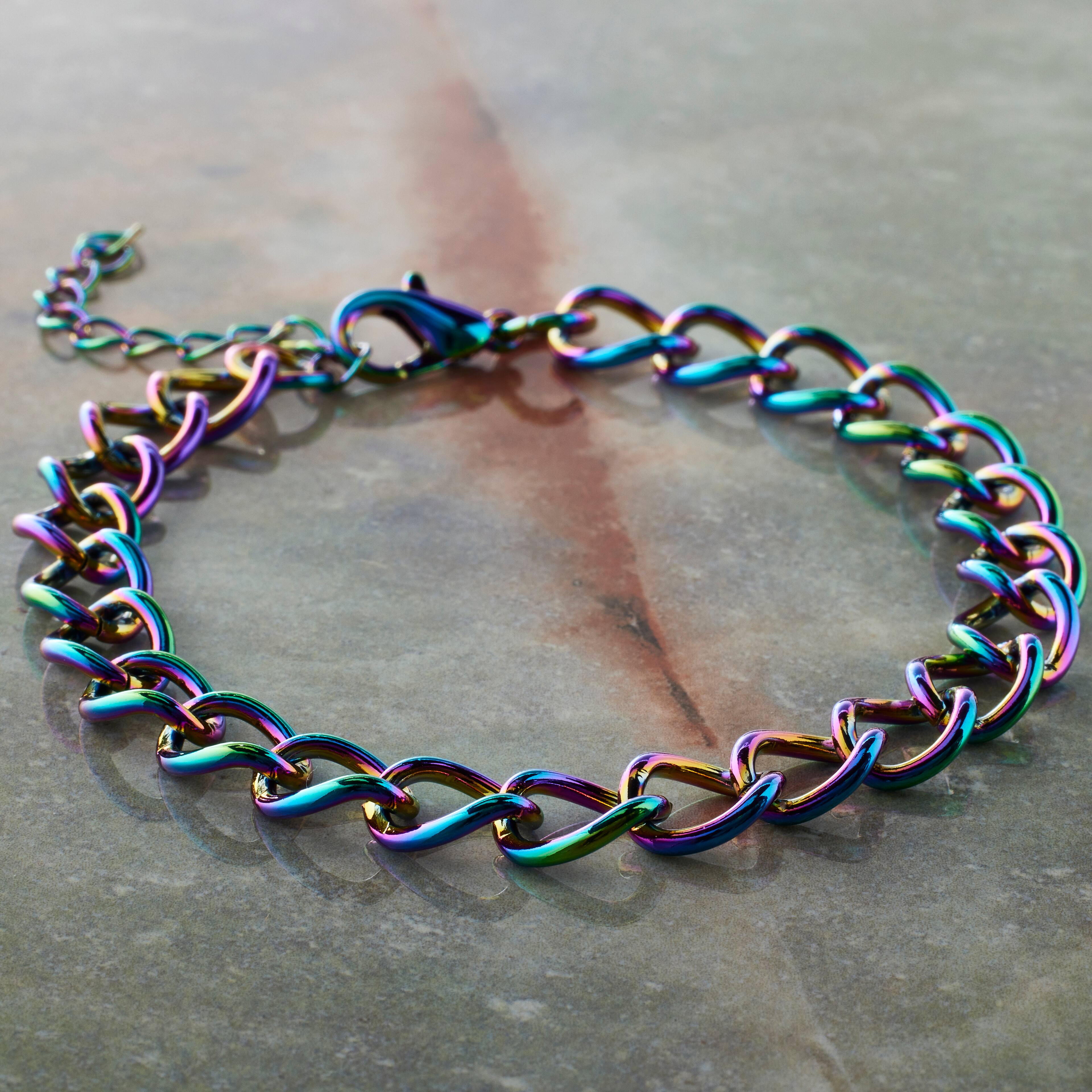 7.5&#x22; Oil Slick Curb Charm Bracelet by Bead Landing&#x2122;