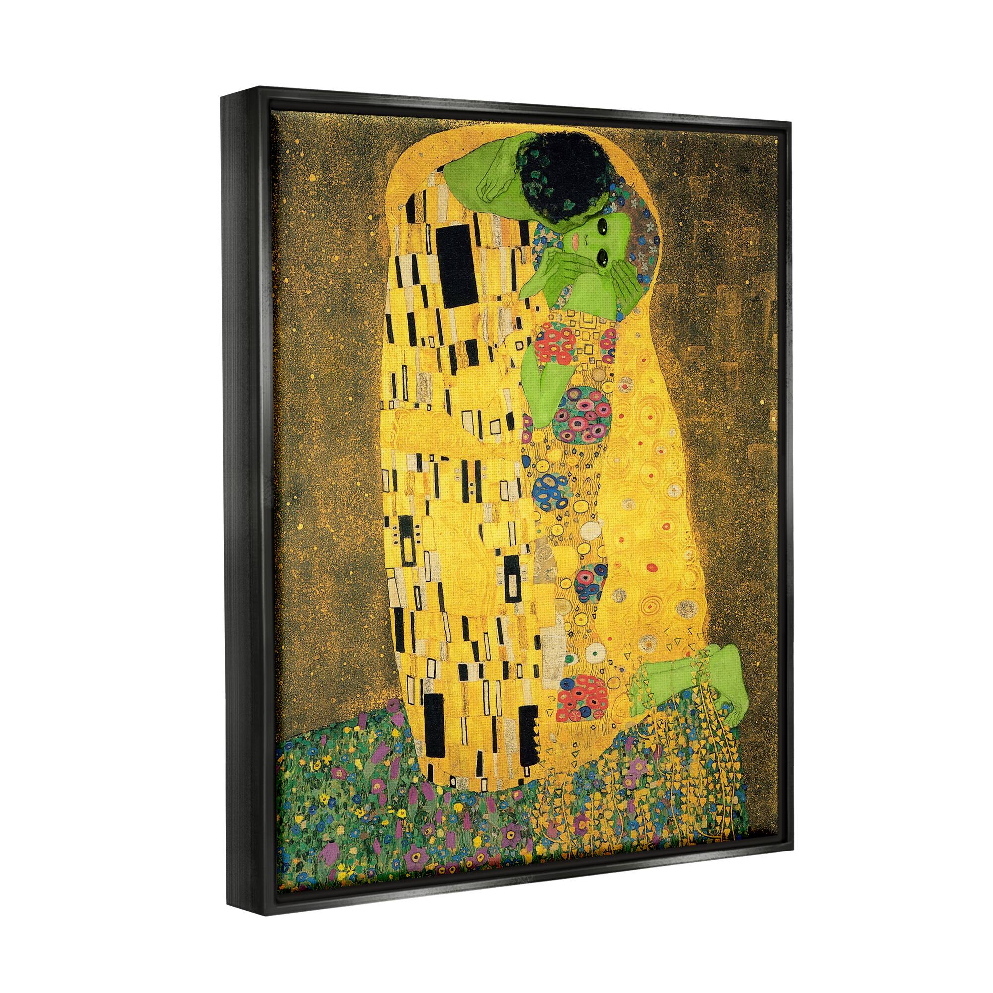 Stupell Industries Funny Classic Klimt Aliens Framed Floater Canvas Wall Art