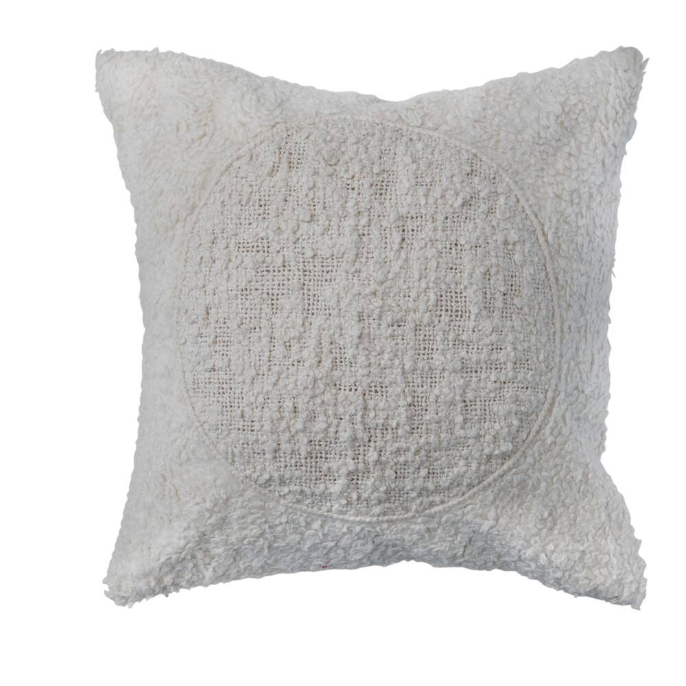Hello Honey® Ivory Modern Cotton Sherpa Throw Pillow Cover with Stitched Circle