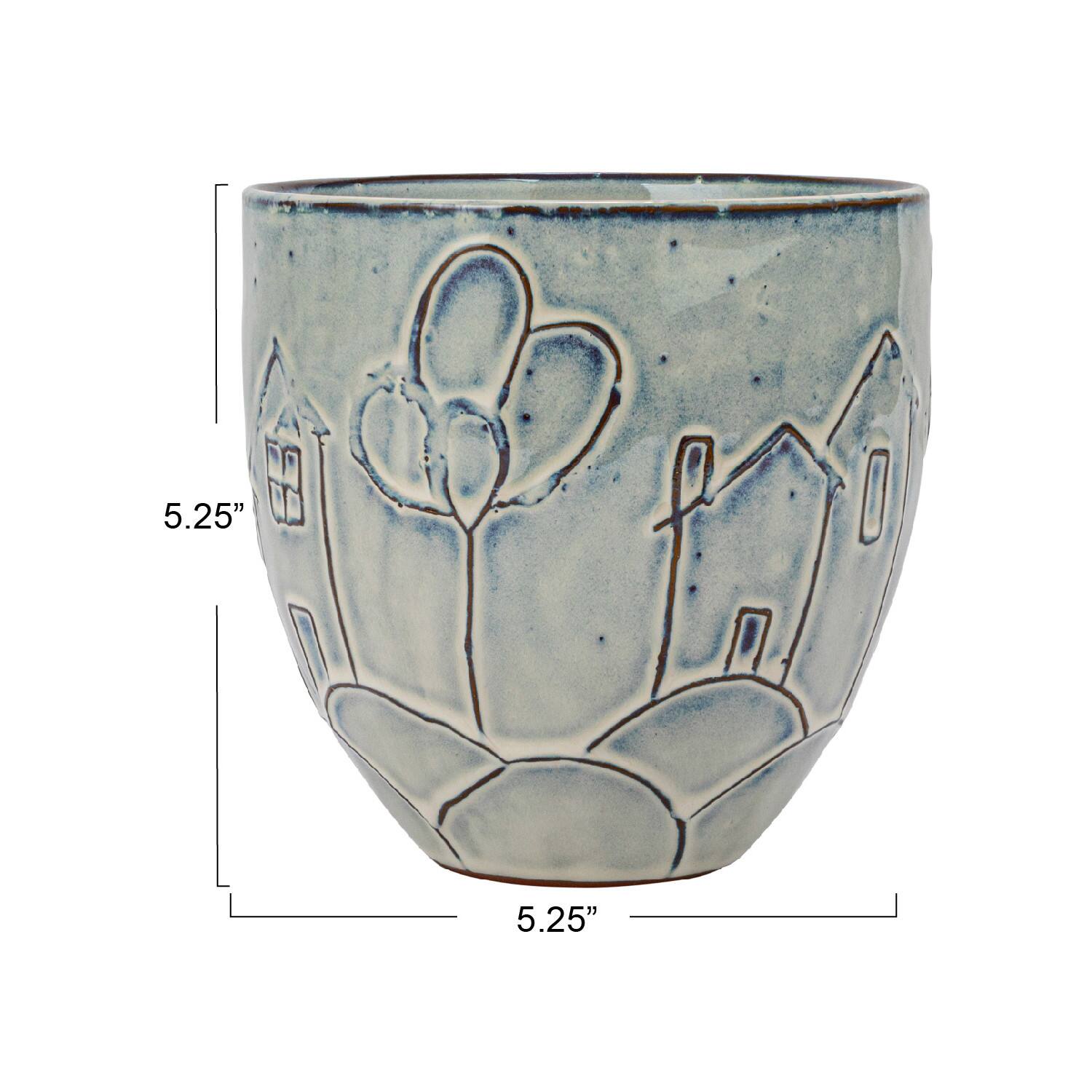 Hello Honey® 5.25" Round Debossed House Design Stoneware Planter