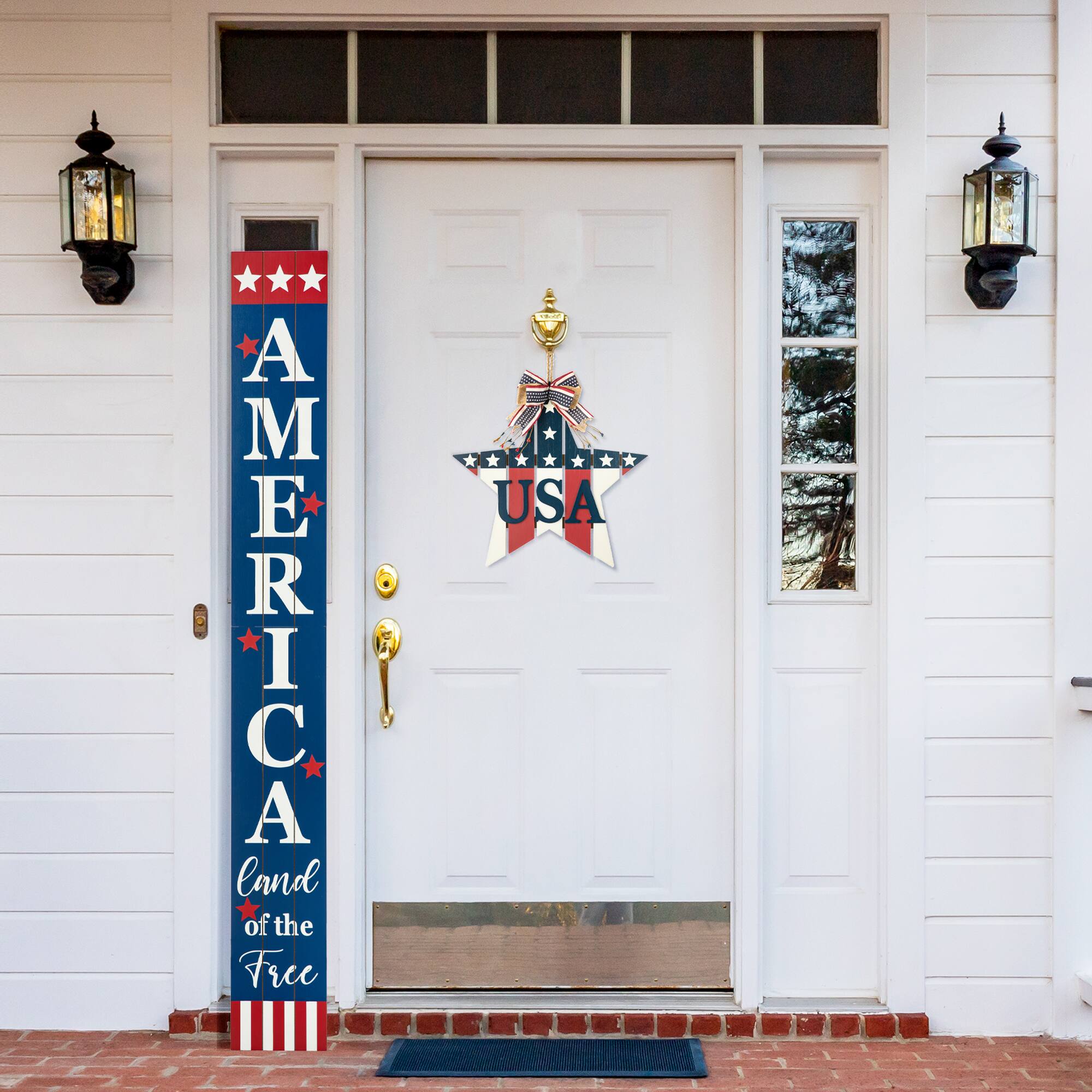 Glitzhome® 60" Wooden Patriotic America Porch Sign