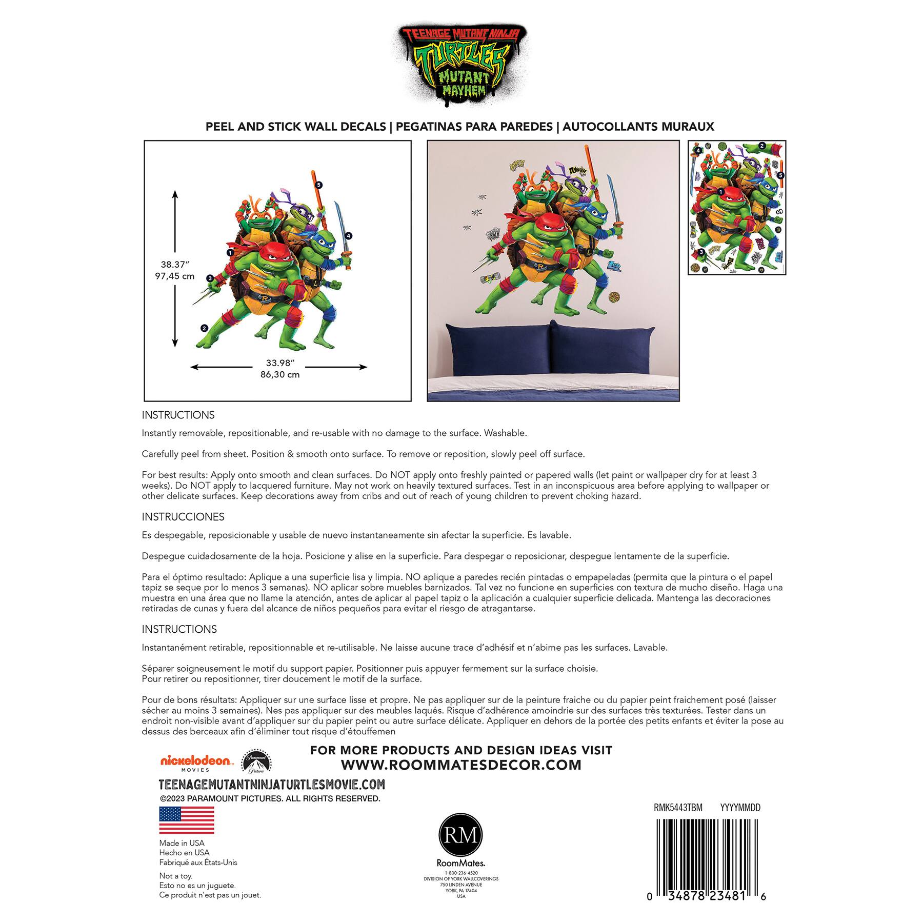 RoomMates Teenage Mutant Ninja Turtles Mutant Mayhem Group Giant Peel & Stick Wall Decals