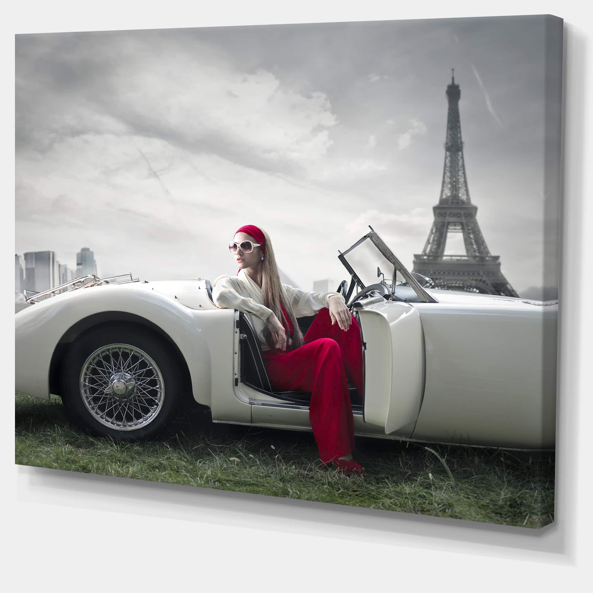 Designart - Fashion Woman in Car - Large Cars Canvas Art Print