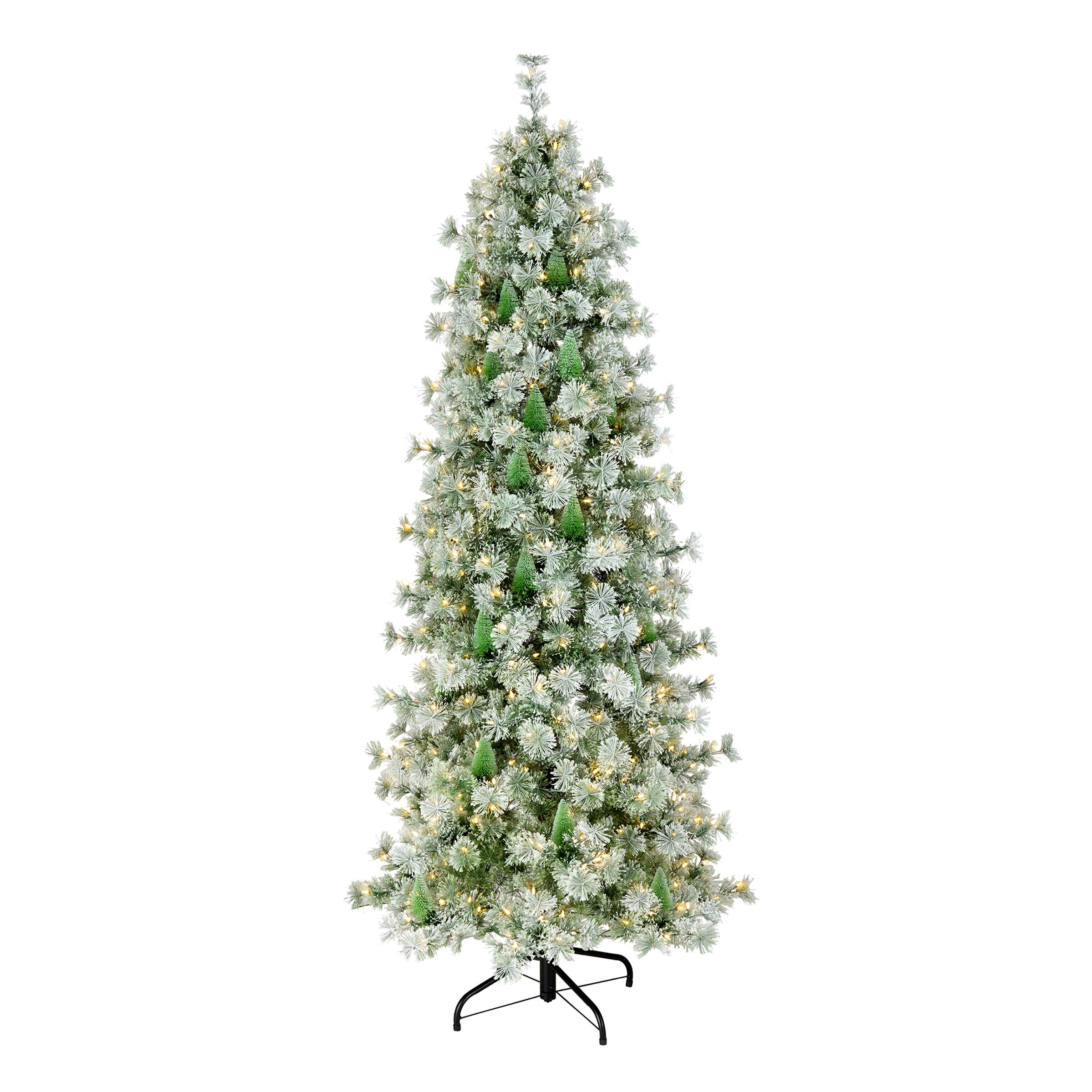 7.5ft. Pre-Lit Snowy Bottle Brush Slim Artificial Christmas Tree, Clear Lights