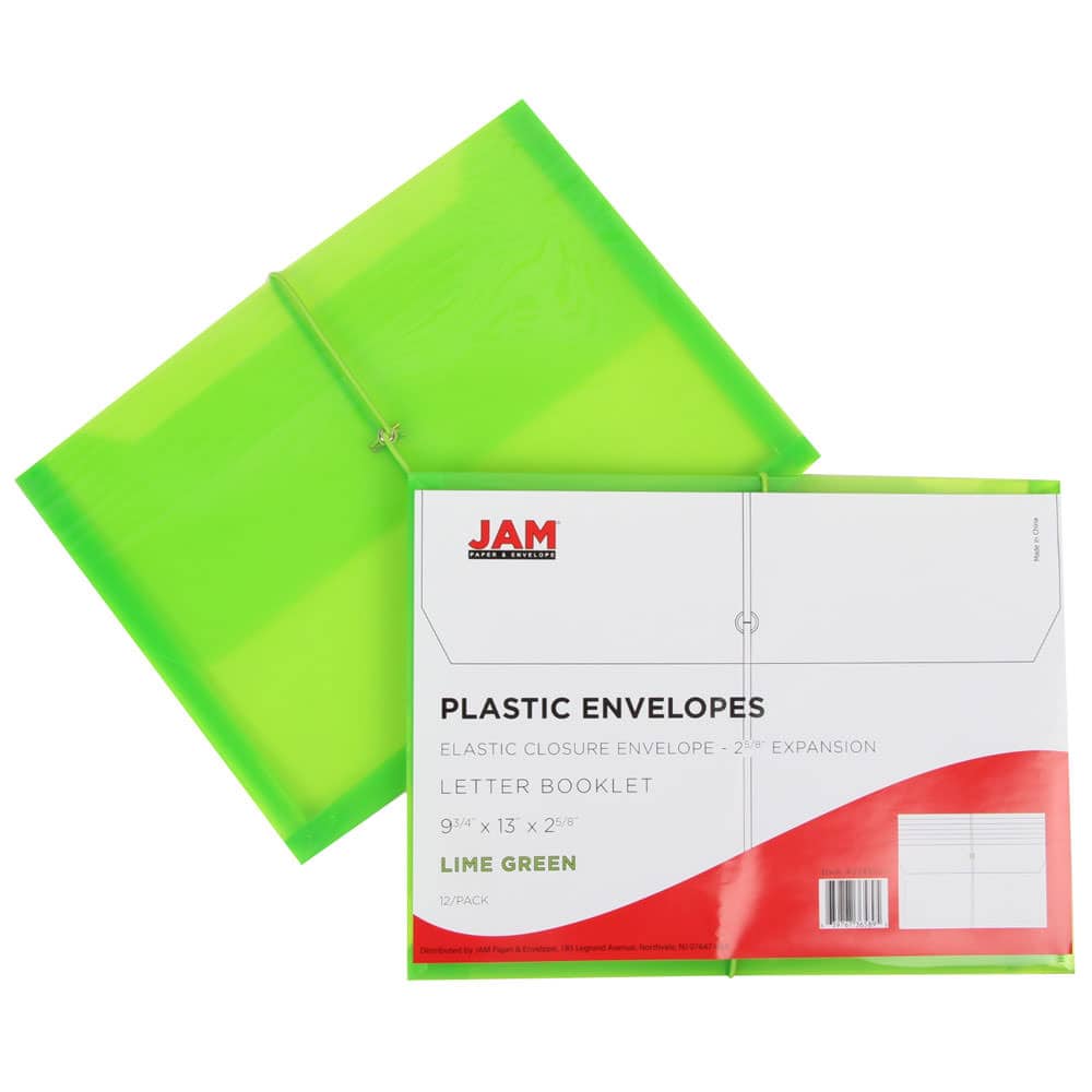 JAM Paper 9.75" x 13" Plastic Elastic Band Closure Expansion Envelopes, 12ct.