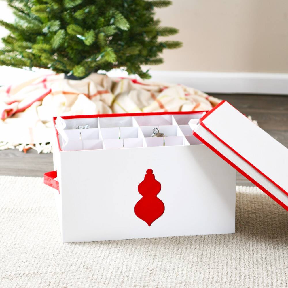 Household Essentials Red &#x26; White Ornament Storage Box