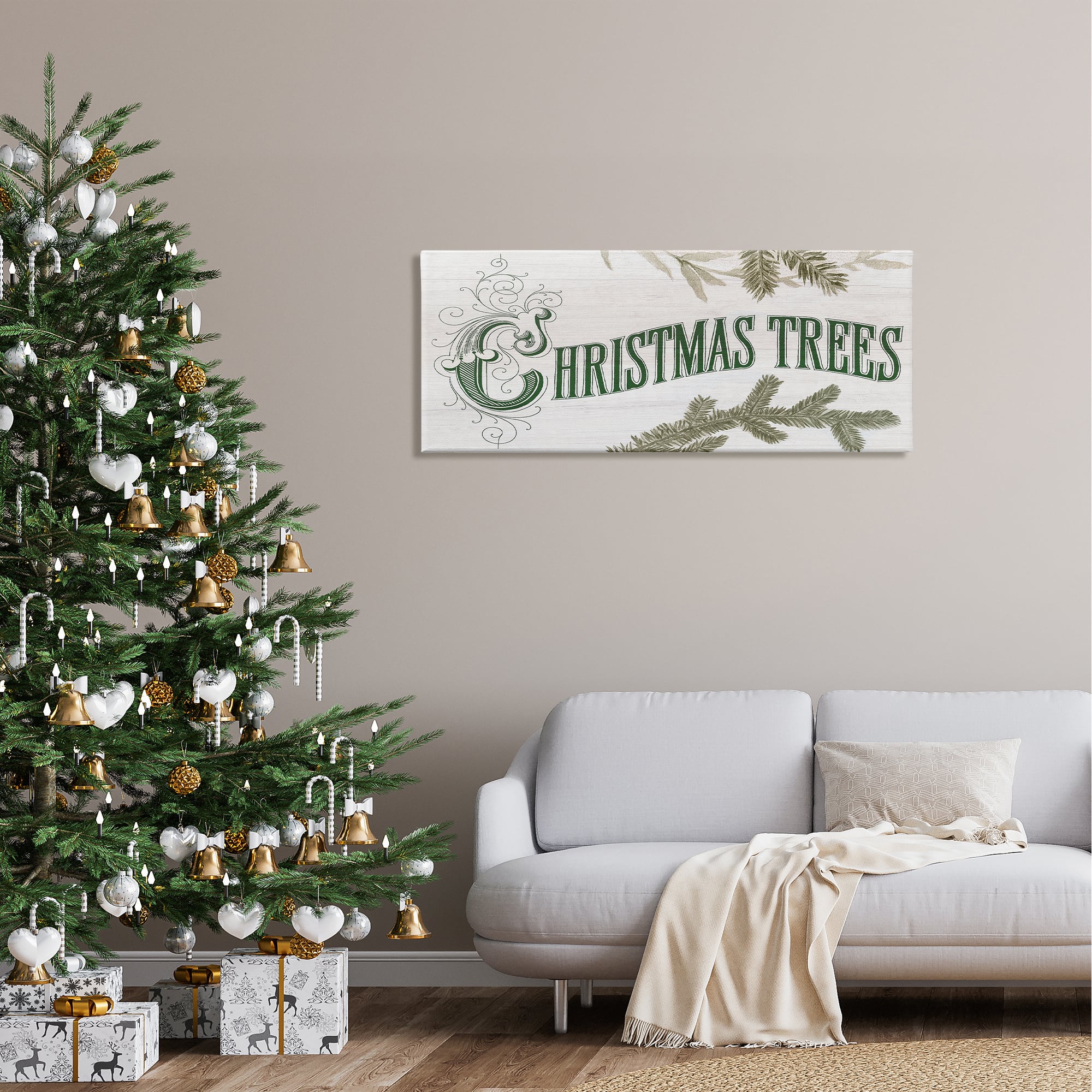 Stupell Industries Christmas Trees Ornate Letters Canvas Wall Art